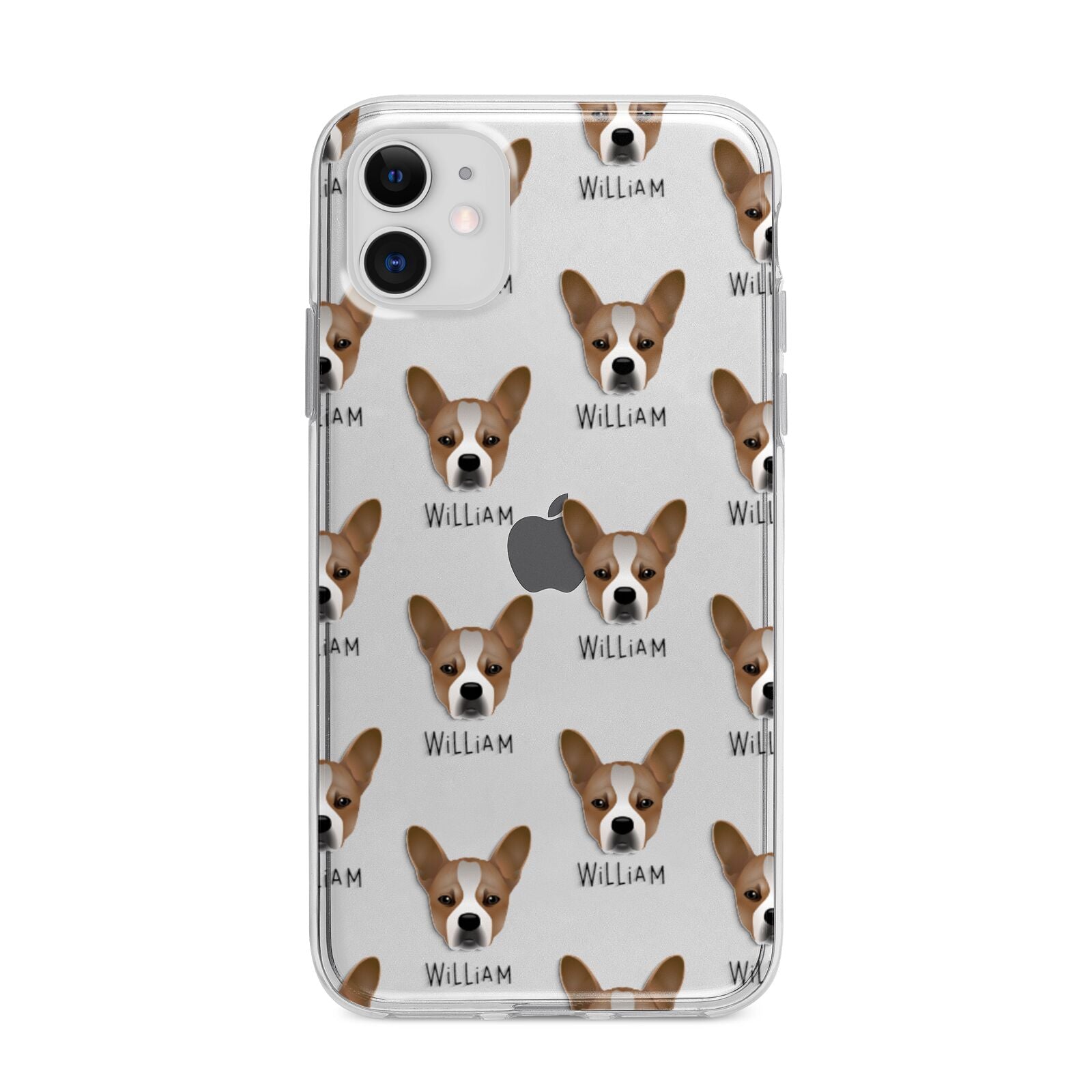 French Bull Jack Icon with Name Apple iPhone 11 in White with Bumper Case