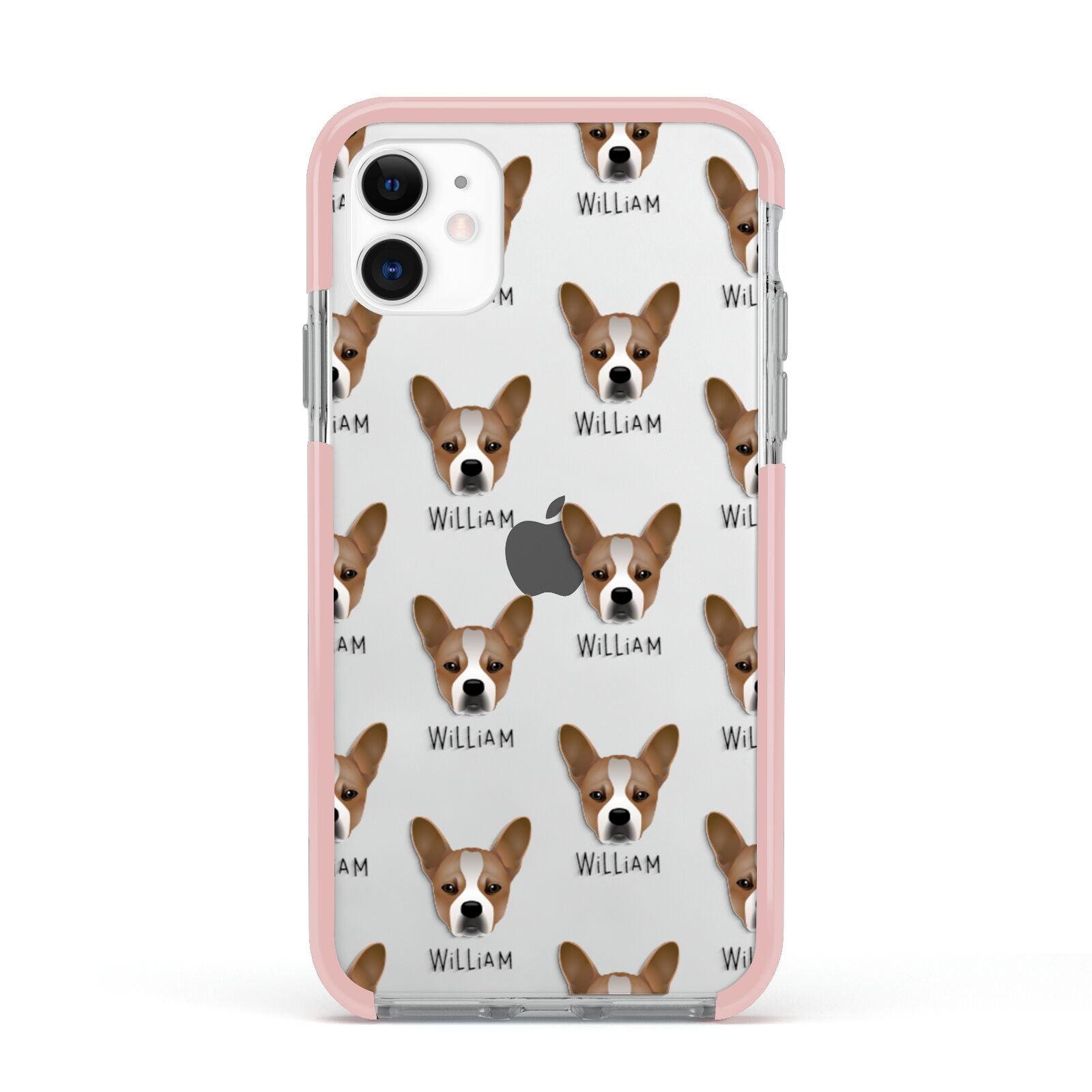 French Bull Jack Icon with Name Apple iPhone 11 in White with Pink Impact Case