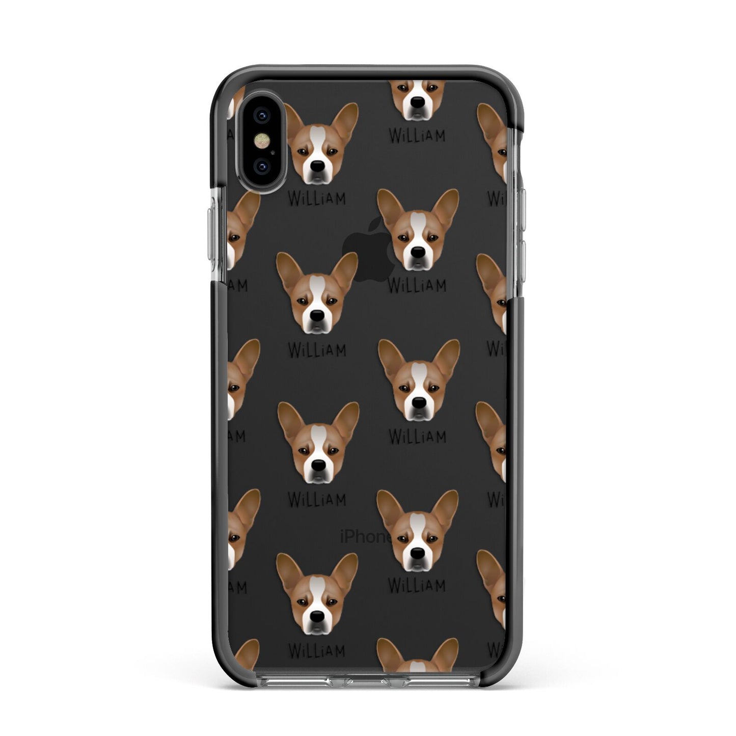 French Bull Jack Icon with Name Apple iPhone Xs Max Impact Case Black Edge on Black Phone