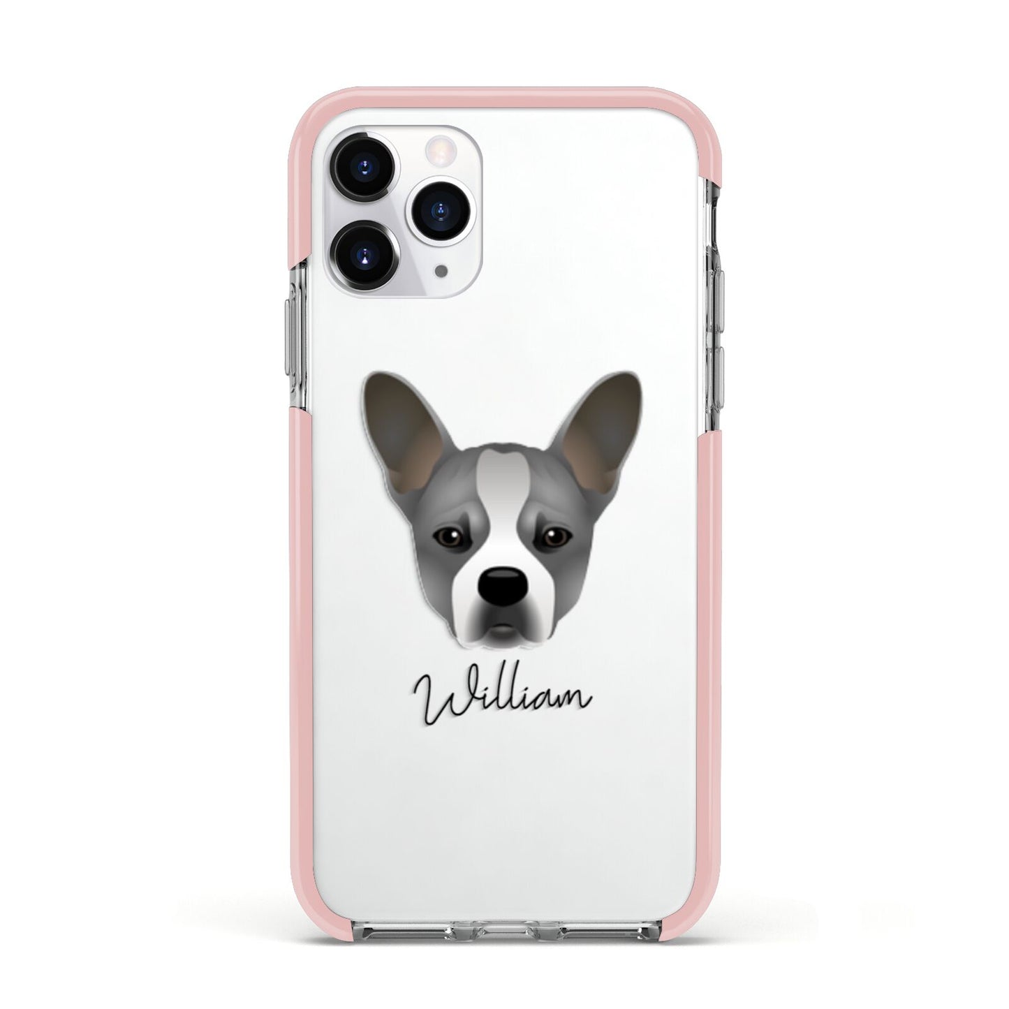 French Bull Jack Personalised Apple iPhone 11 Pro in Silver with Pink Impact Case