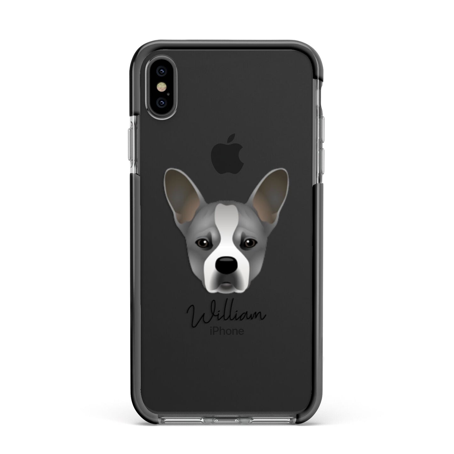 French Bull Jack Personalised Apple iPhone Xs Max Impact Case Black Edge on Black Phone