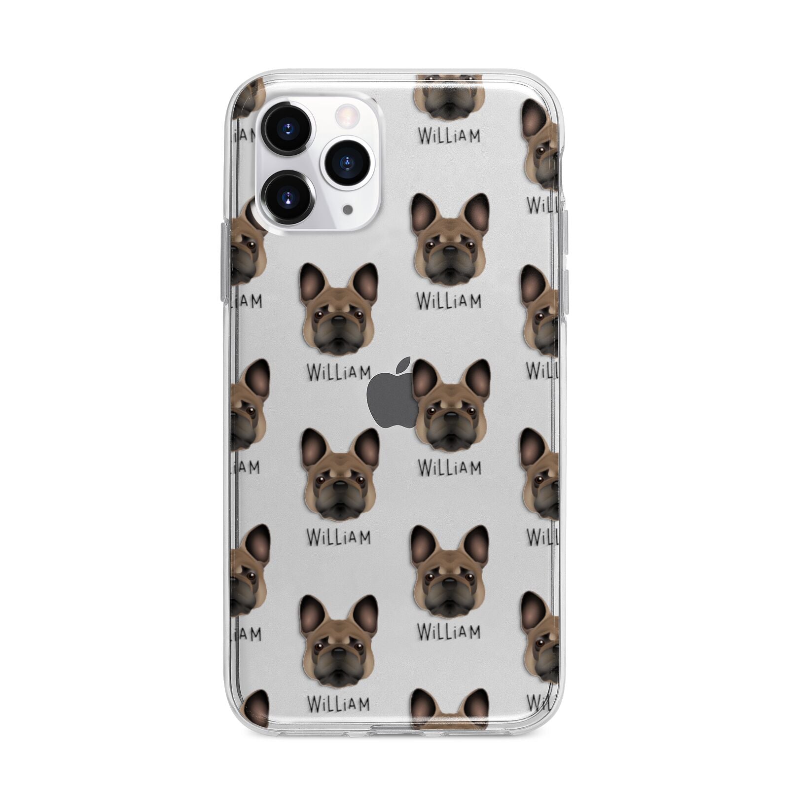 French Bulldog Icon with Name Apple iPhone 11 Pro Max in Silver with Bumper Case