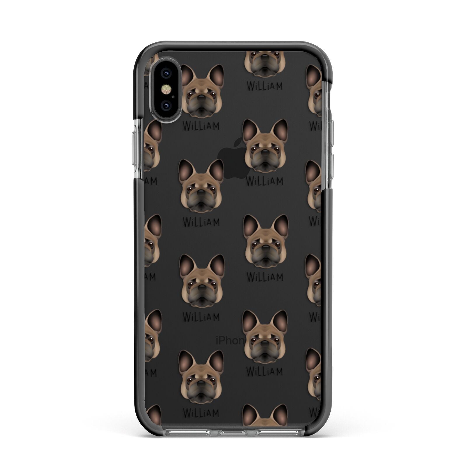 French Bulldog Icon with Name Apple iPhone Xs Max Impact Case Black Edge on Black Phone