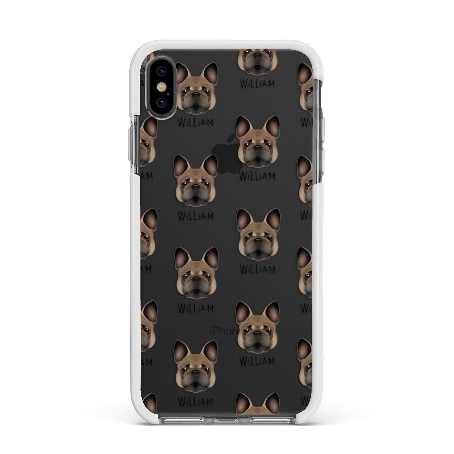 French Bulldog Icon with Name Apple iPhone Xs Max Impact Case White Edge on Black Phone