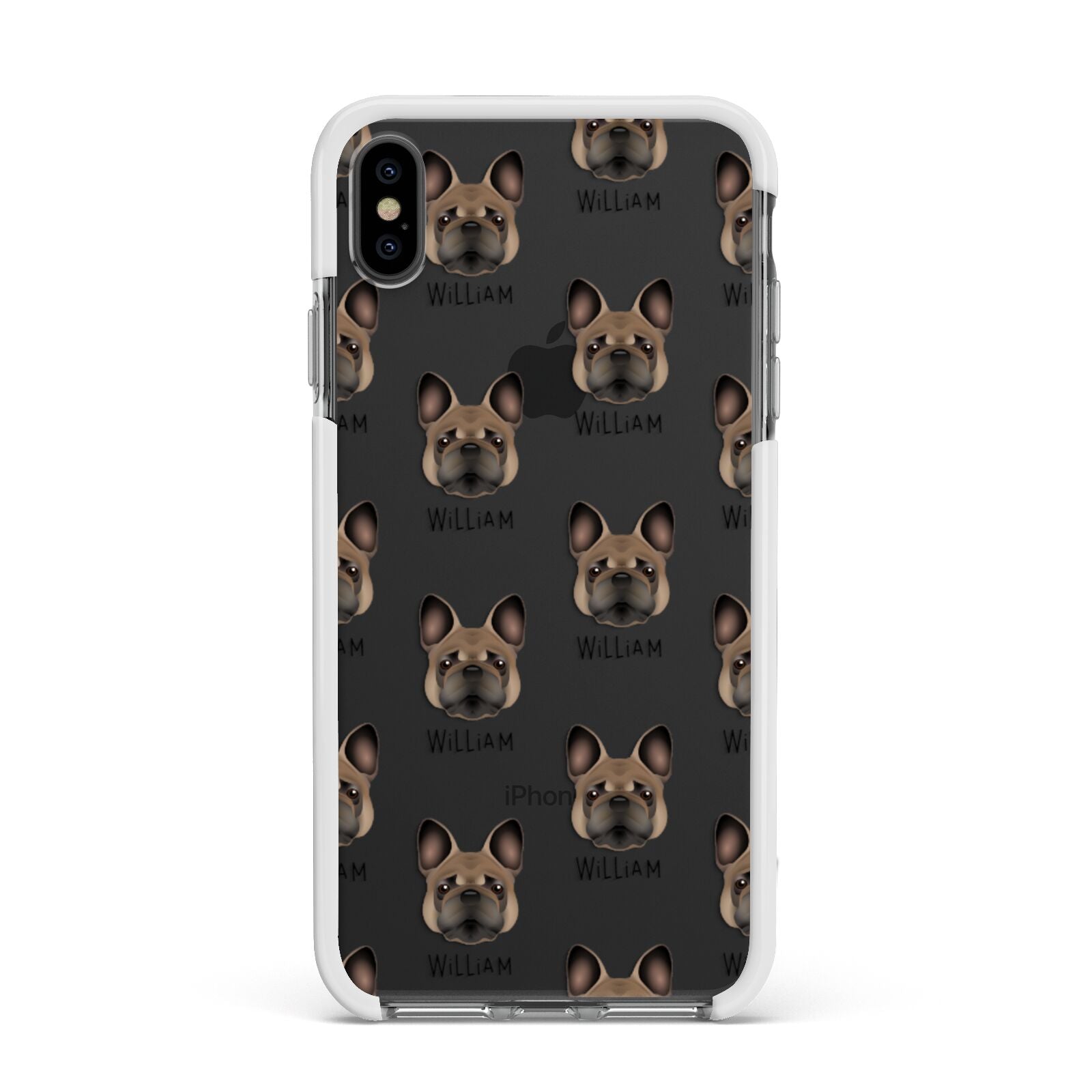 French Bulldog Icon with Name Apple iPhone Xs Max Impact Case White Edge on Black Phone