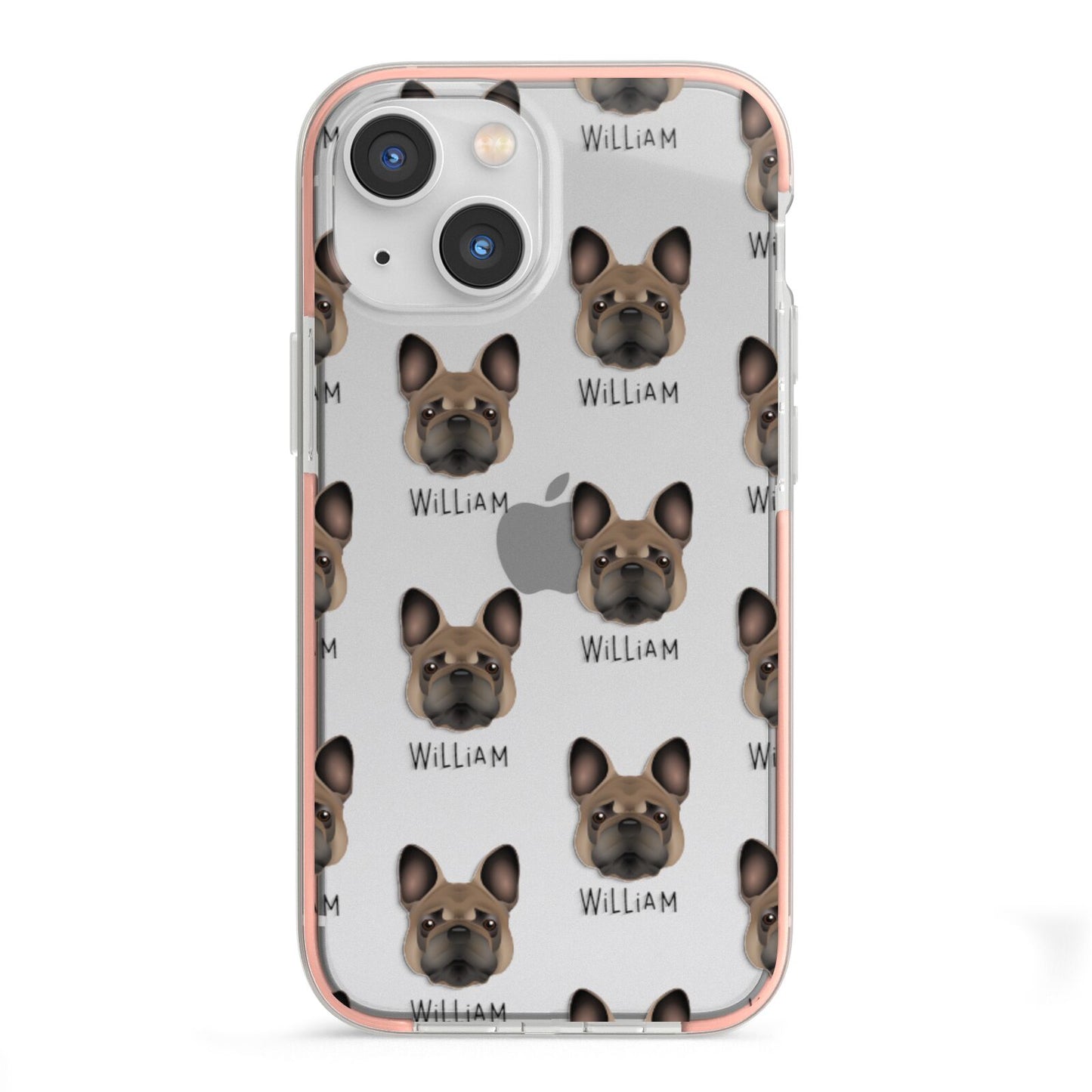 French Bulldog Icon with Name iPhone 13 Mini TPU Impact Case with Pink Edges