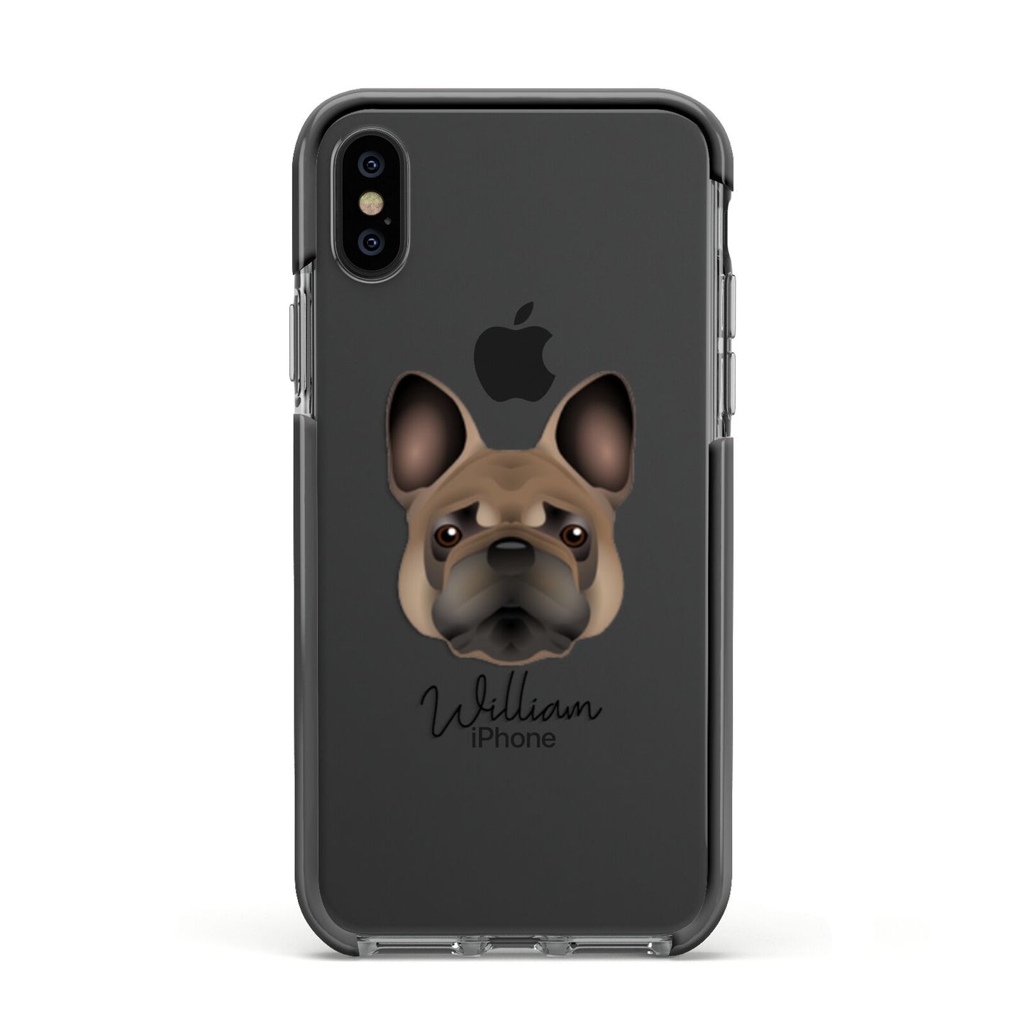 French Bulldog Personalised Apple iPhone Xs Impact Case Black Edge on Black Phone