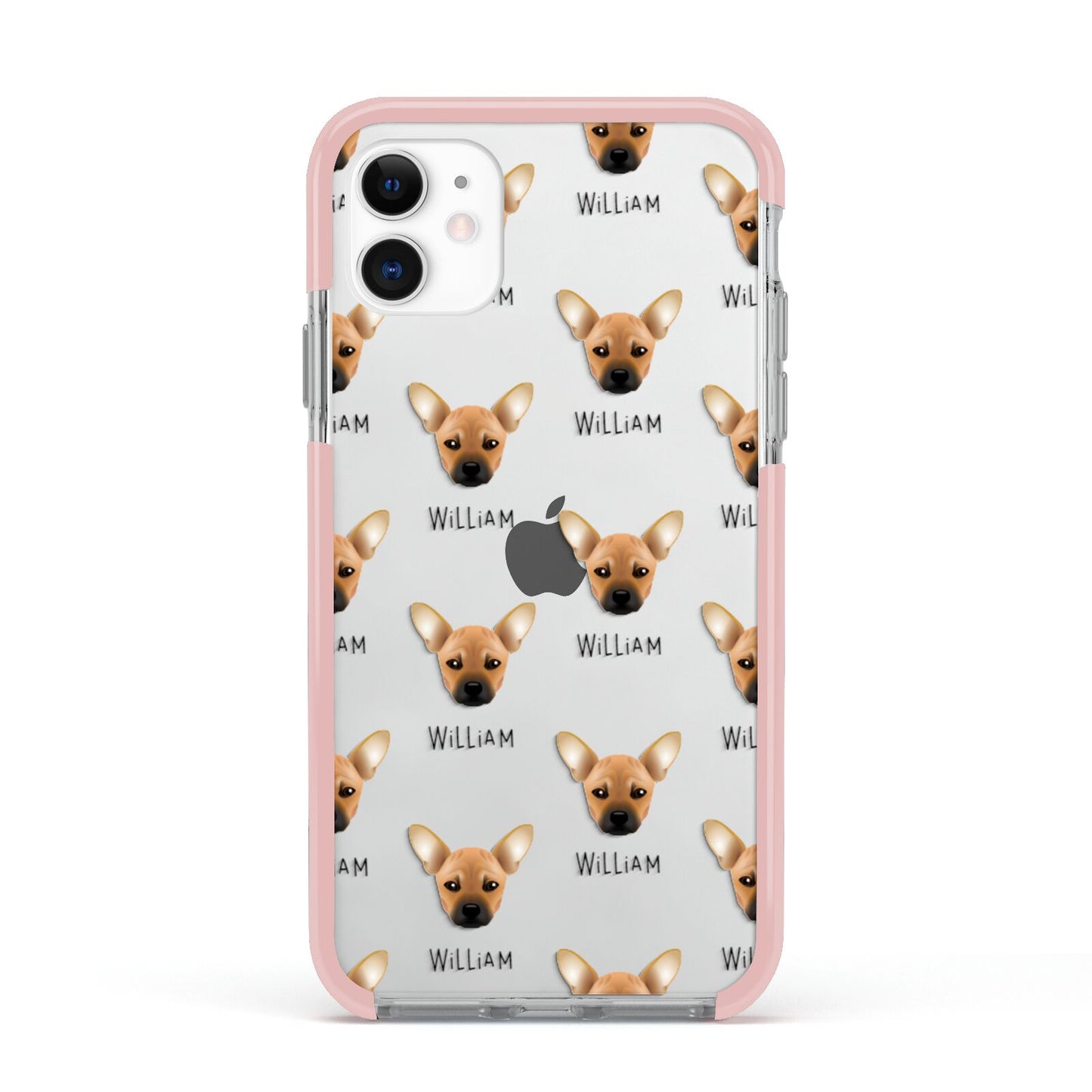 French Pin Icon with Name Apple iPhone 11 in White with Pink Impact Case