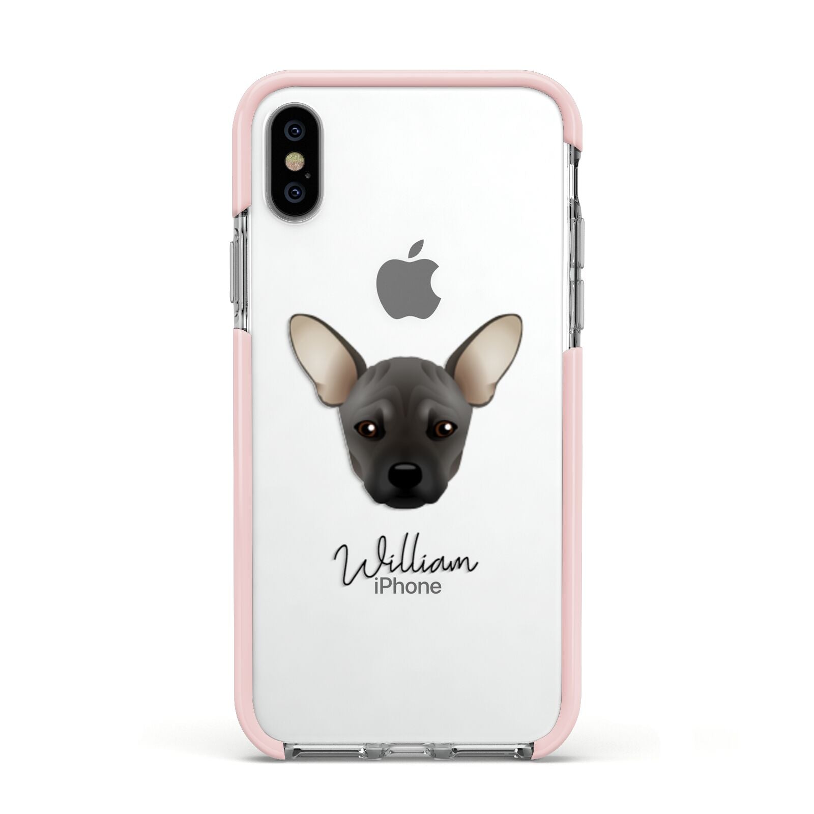 French Pin Personalised Apple iPhone Xs Impact Case Pink Edge on Silver Phone