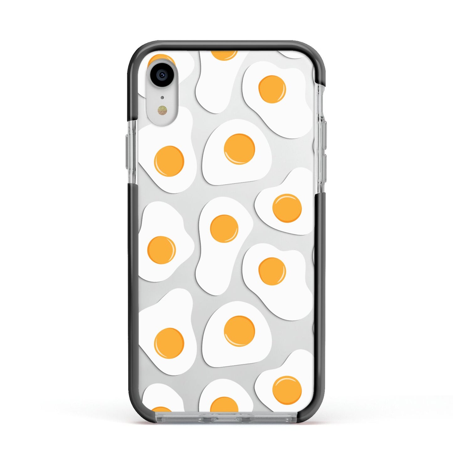 Fried Egg Apple iPhone XR Impact Case Black Edge on Silver Phone