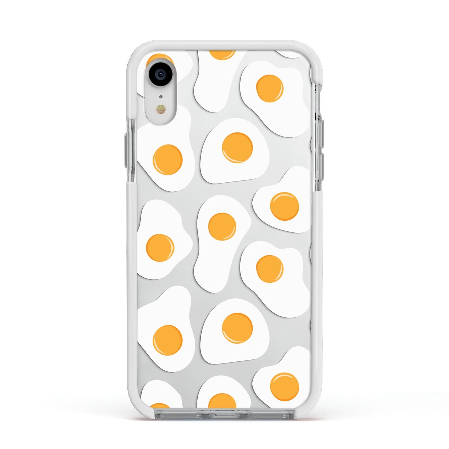 Fried Egg Apple iPhone XR Impact Case White Edge on Silver Phone