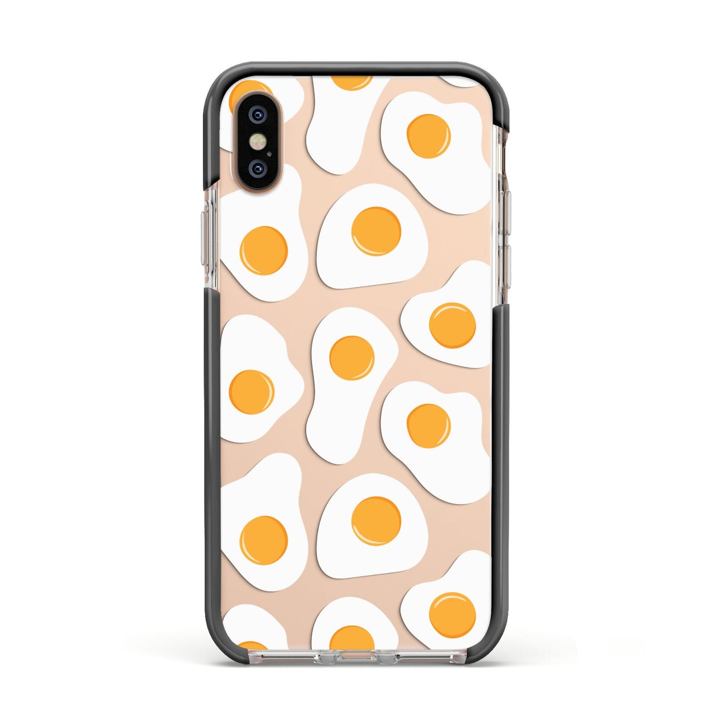 Fried Egg Apple iPhone Xs Impact Case Black Edge on Gold Phone