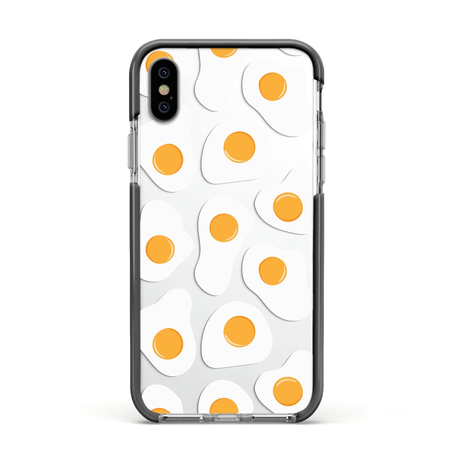 Fried Egg Apple iPhone Xs Impact Case Black Edge on Silver Phone