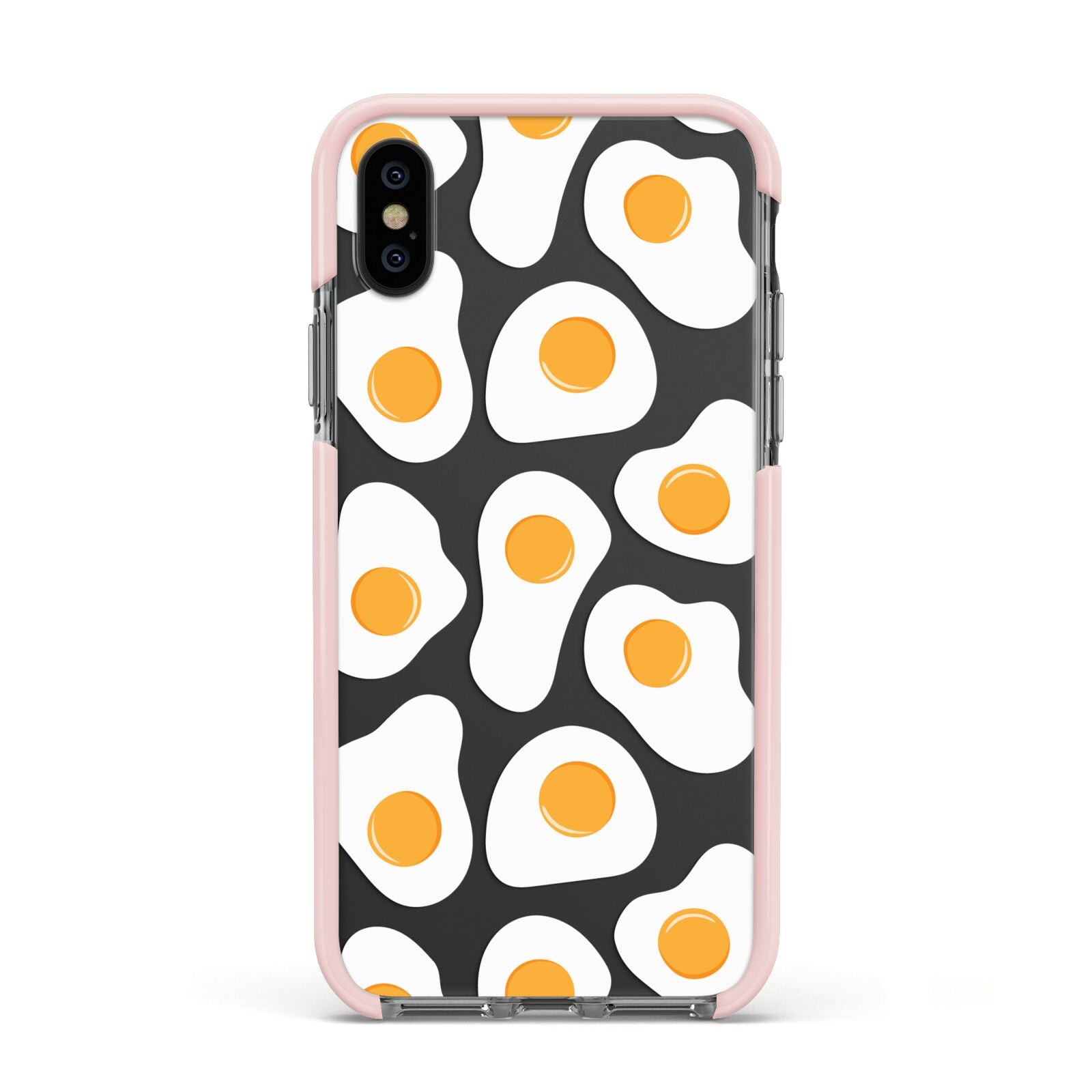 Fried Egg Apple iPhone Xs Impact Case Pink Edge on Black Phone