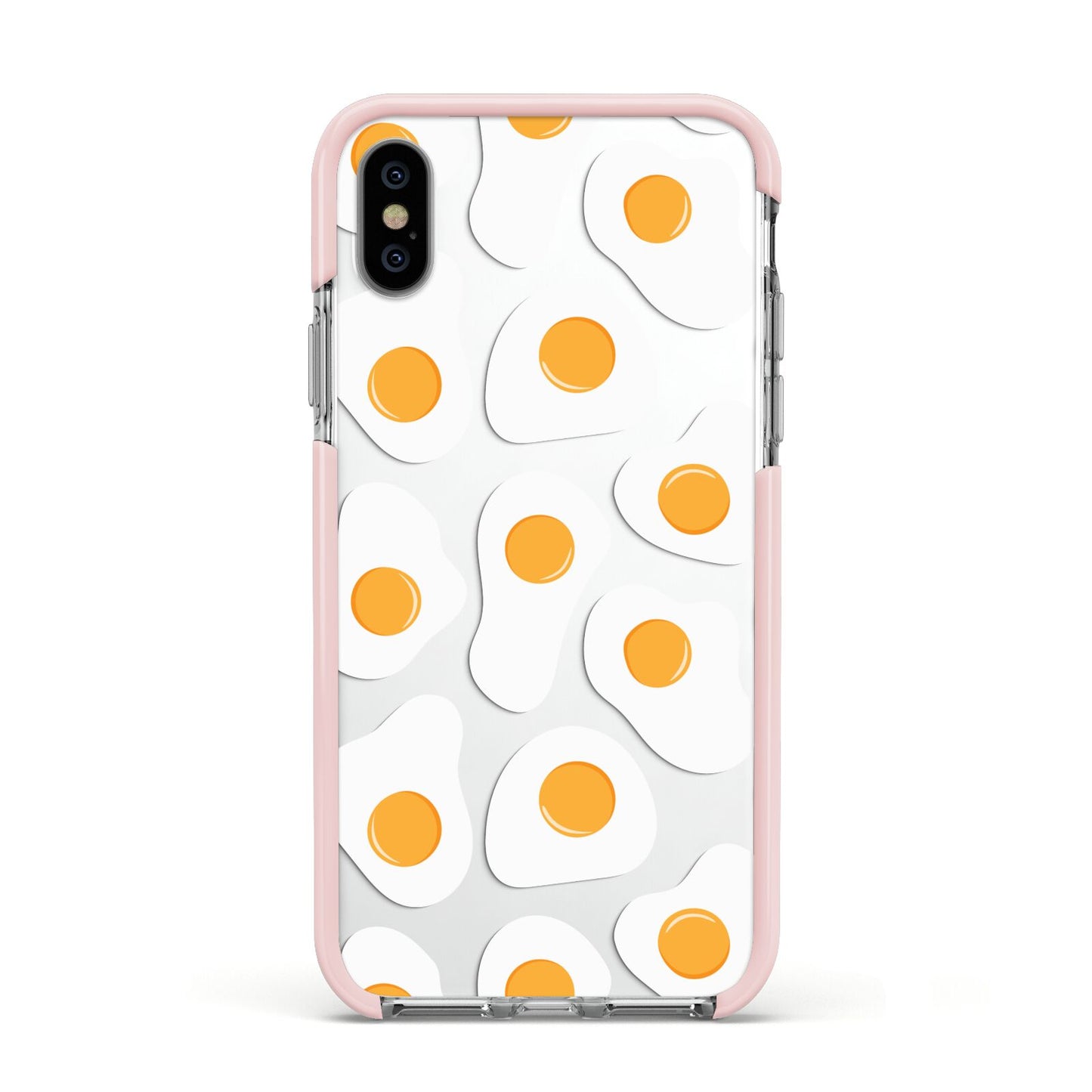 Fried Egg Apple iPhone Xs Impact Case Pink Edge on Silver Phone