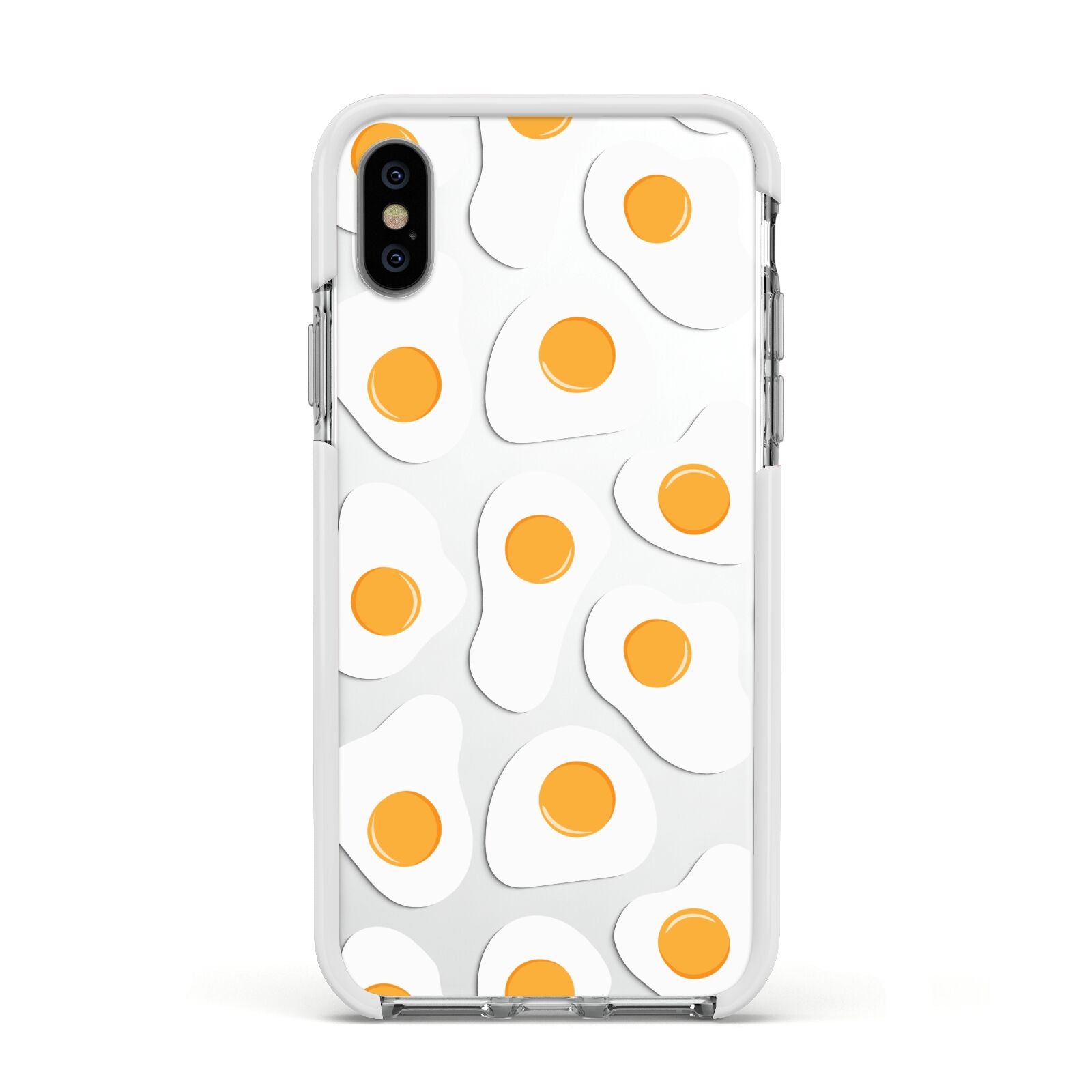 Fried Egg Apple iPhone Xs Impact Case White Edge on Silver Phone