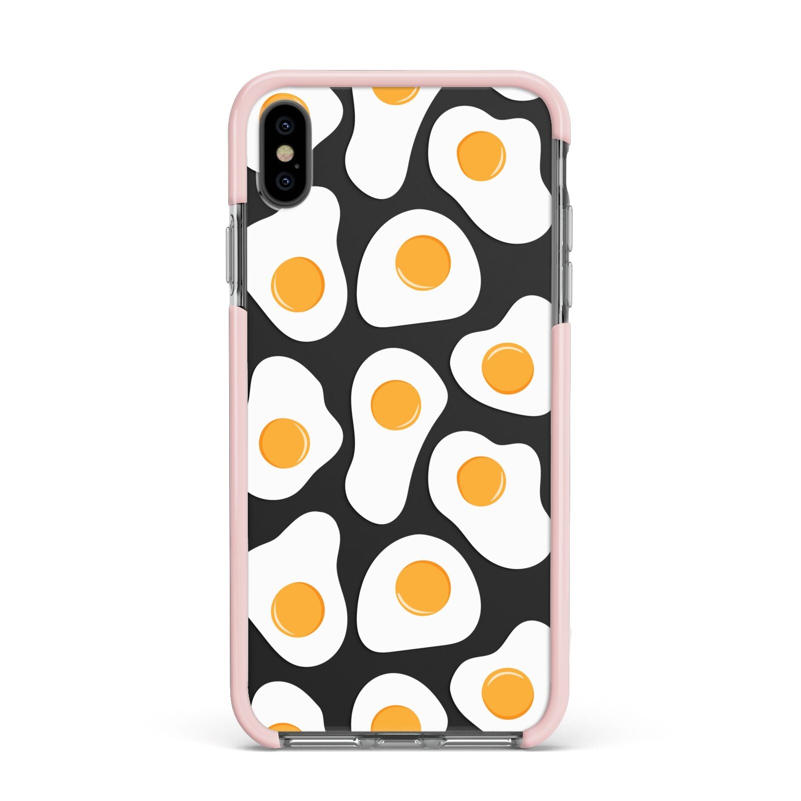 Fried Egg Apple iPhone Xs Max Impact Case Pink Edge on Black Phone