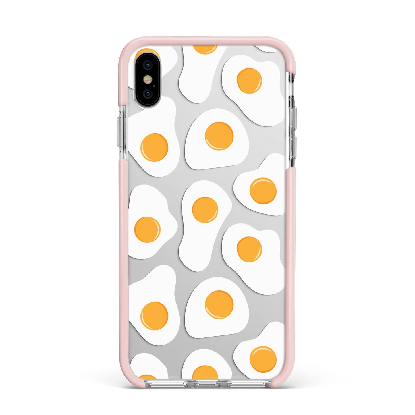 Fried Egg Apple iPhone Xs Max Impact Case Pink Edge on Silver Phone