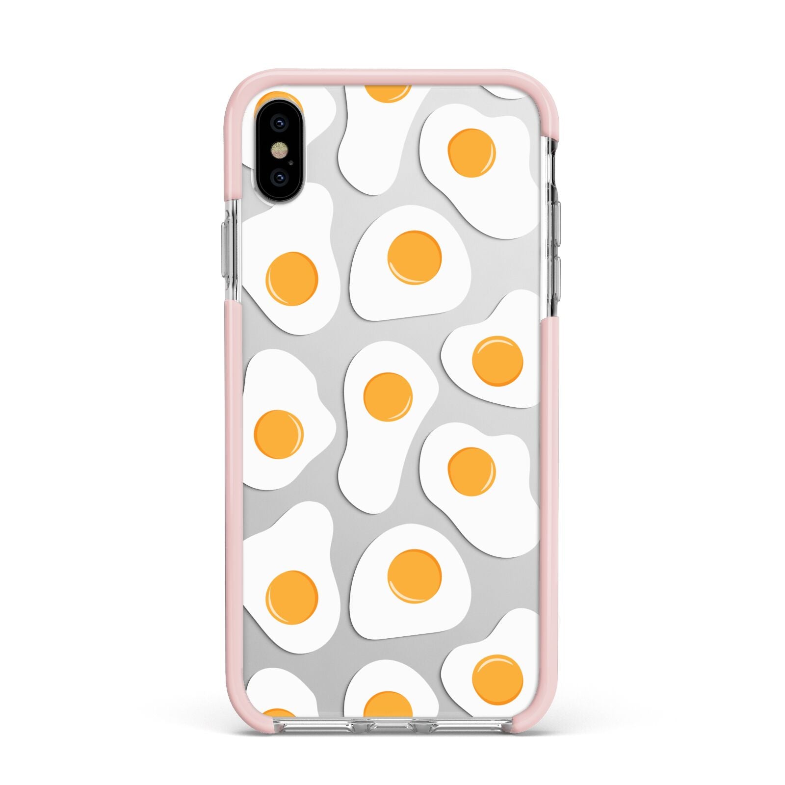 Fried Egg Apple iPhone Xs Max Impact Case Pink Edge on Silver Phone