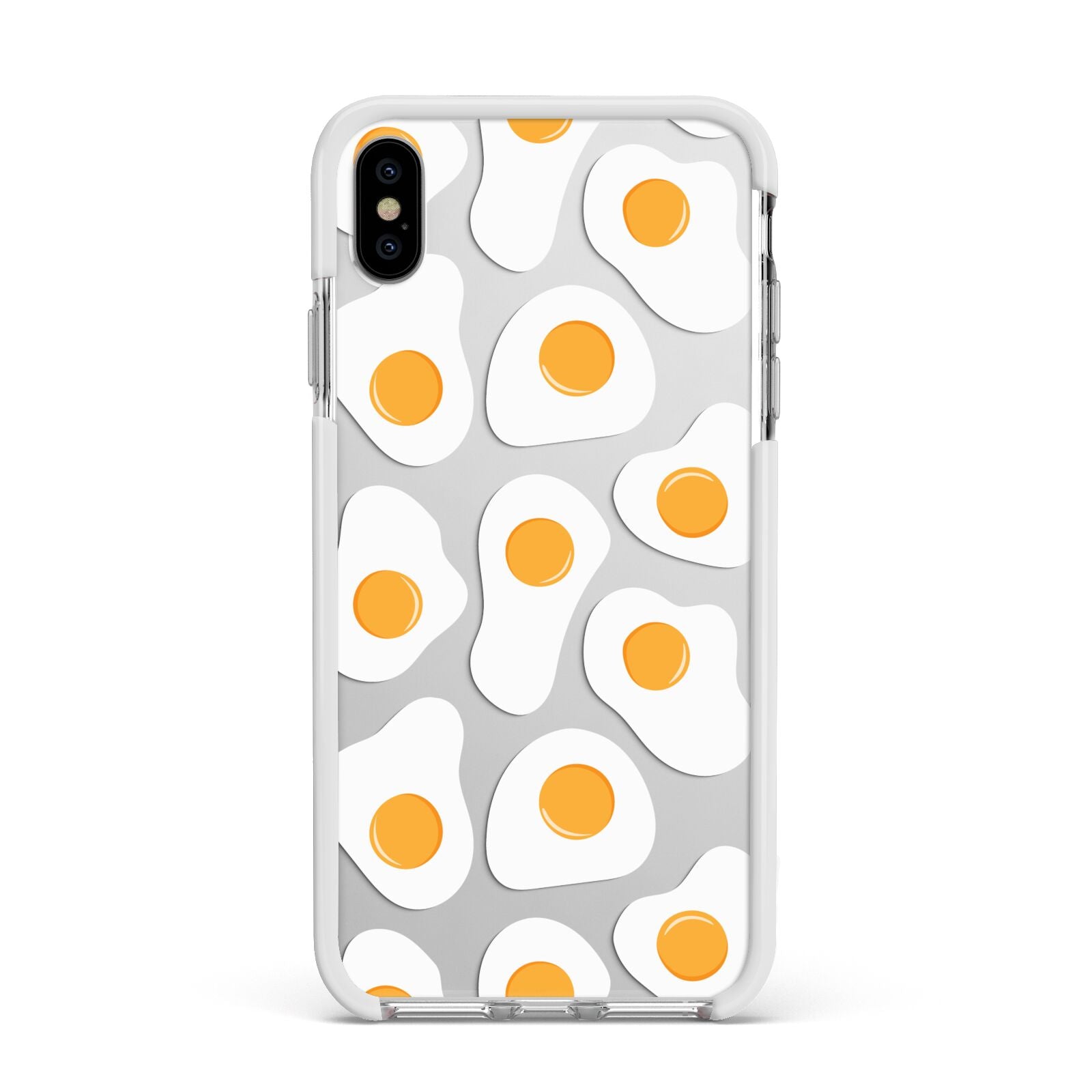 Fried Egg Apple iPhone Xs Max Impact Case White Edge on Silver Phone