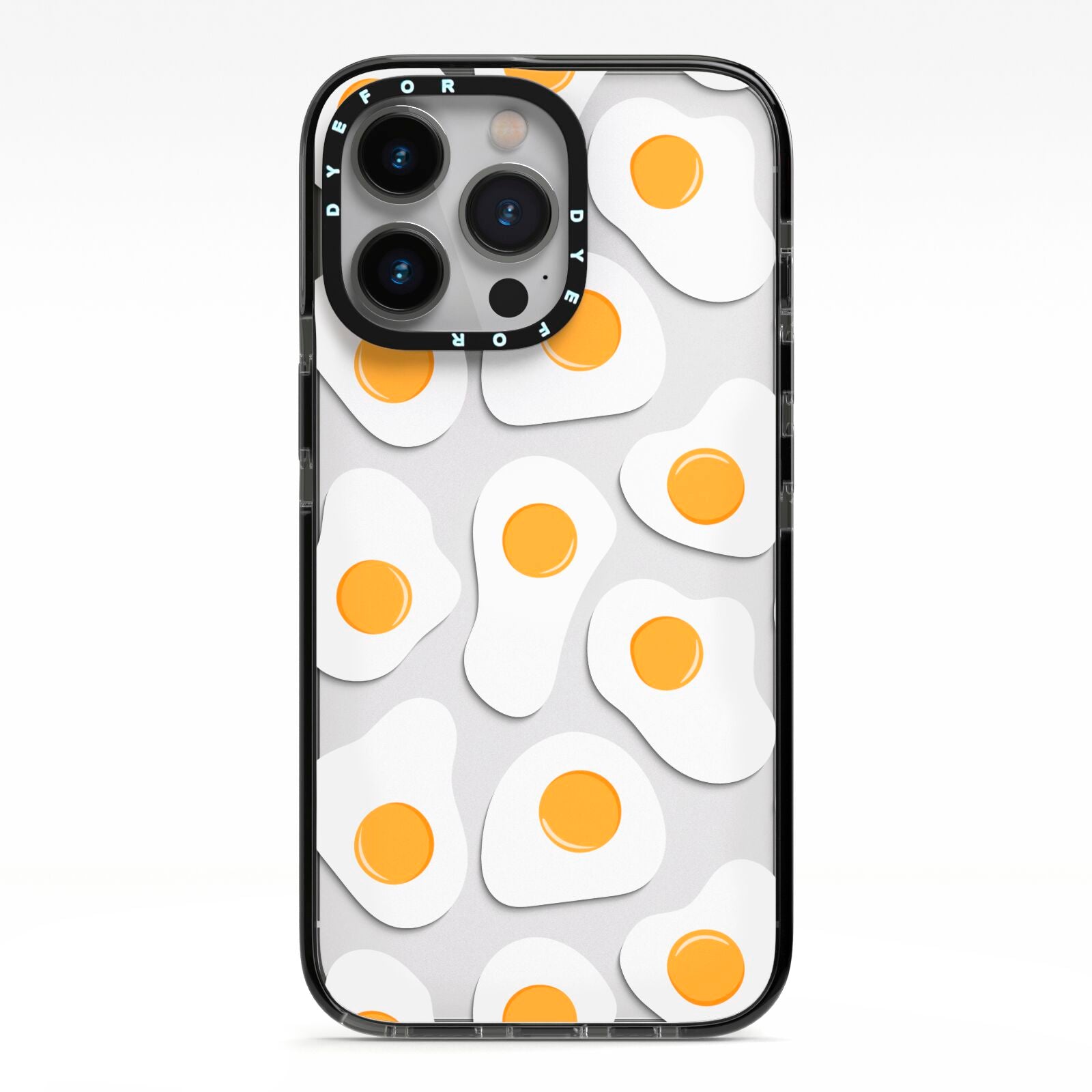 Fried Egg iPhone 13 Pro Black Impact Case on Silver phone