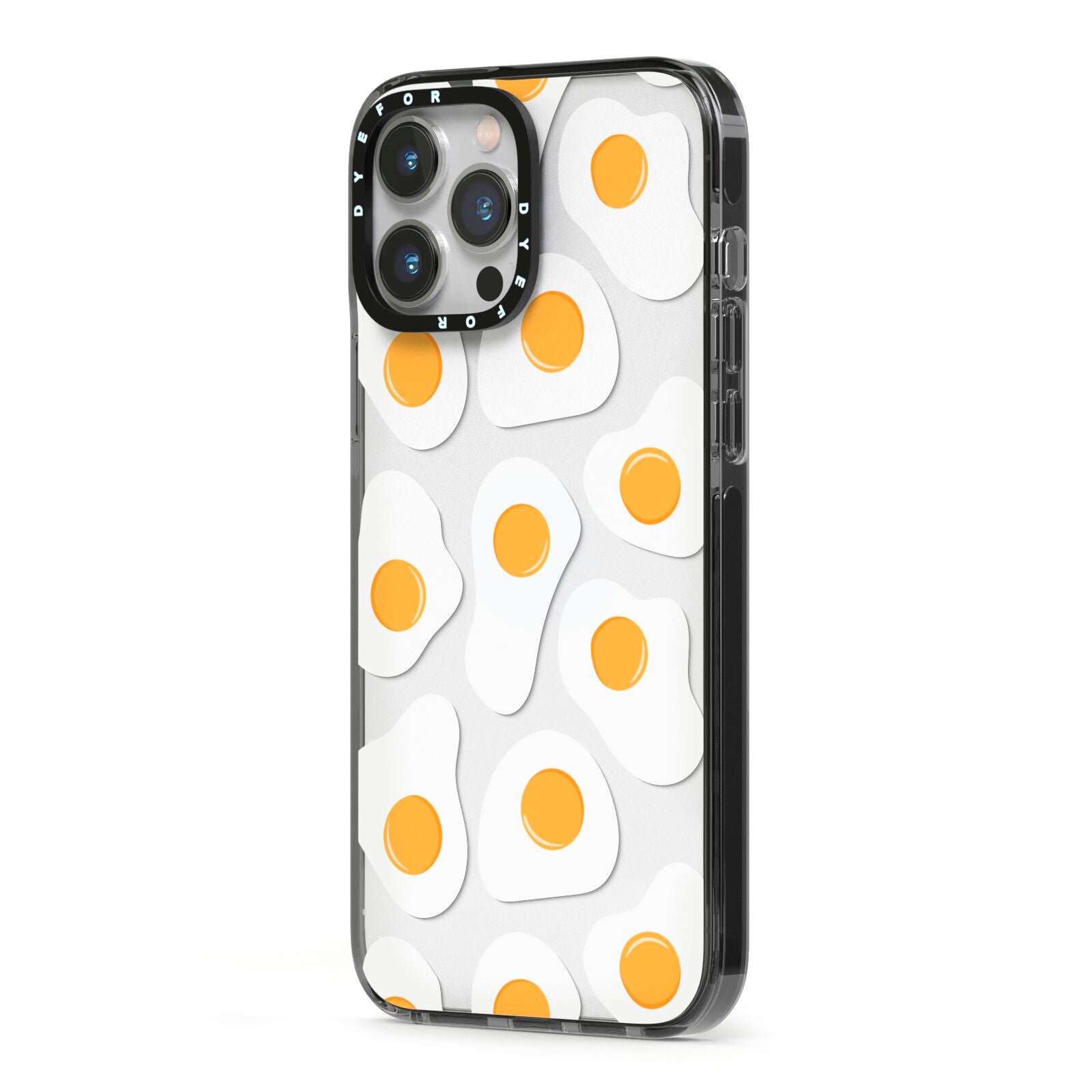 Fried Egg iPhone 13 Pro Max Black Impact Case Side Angle on Silver phone