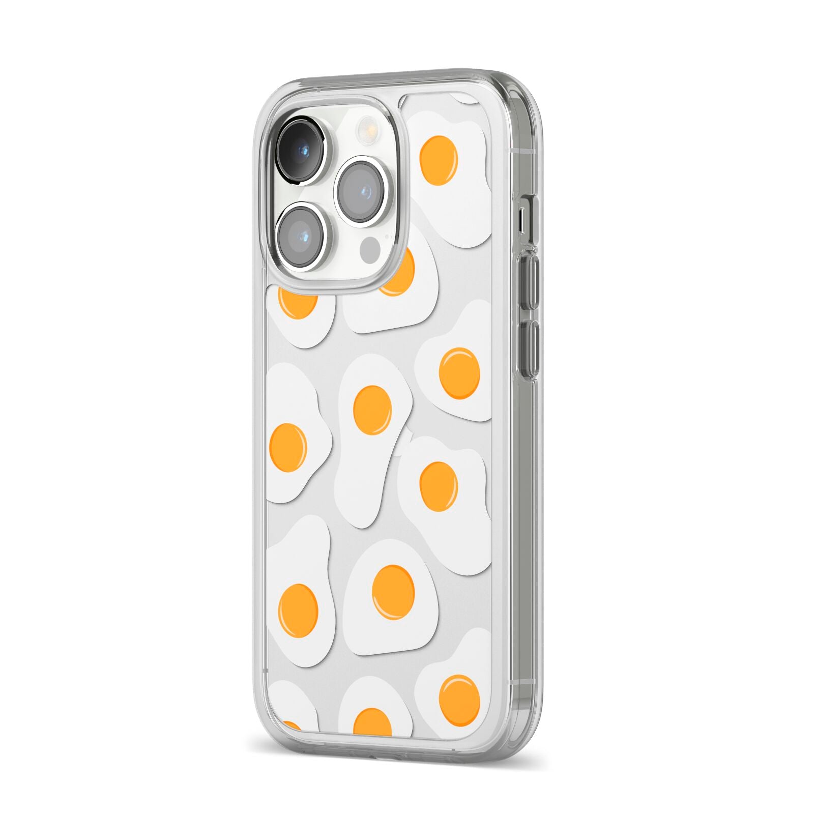 Fried Egg iPhone 14 Pro Clear Tough Case Silver Angled Image