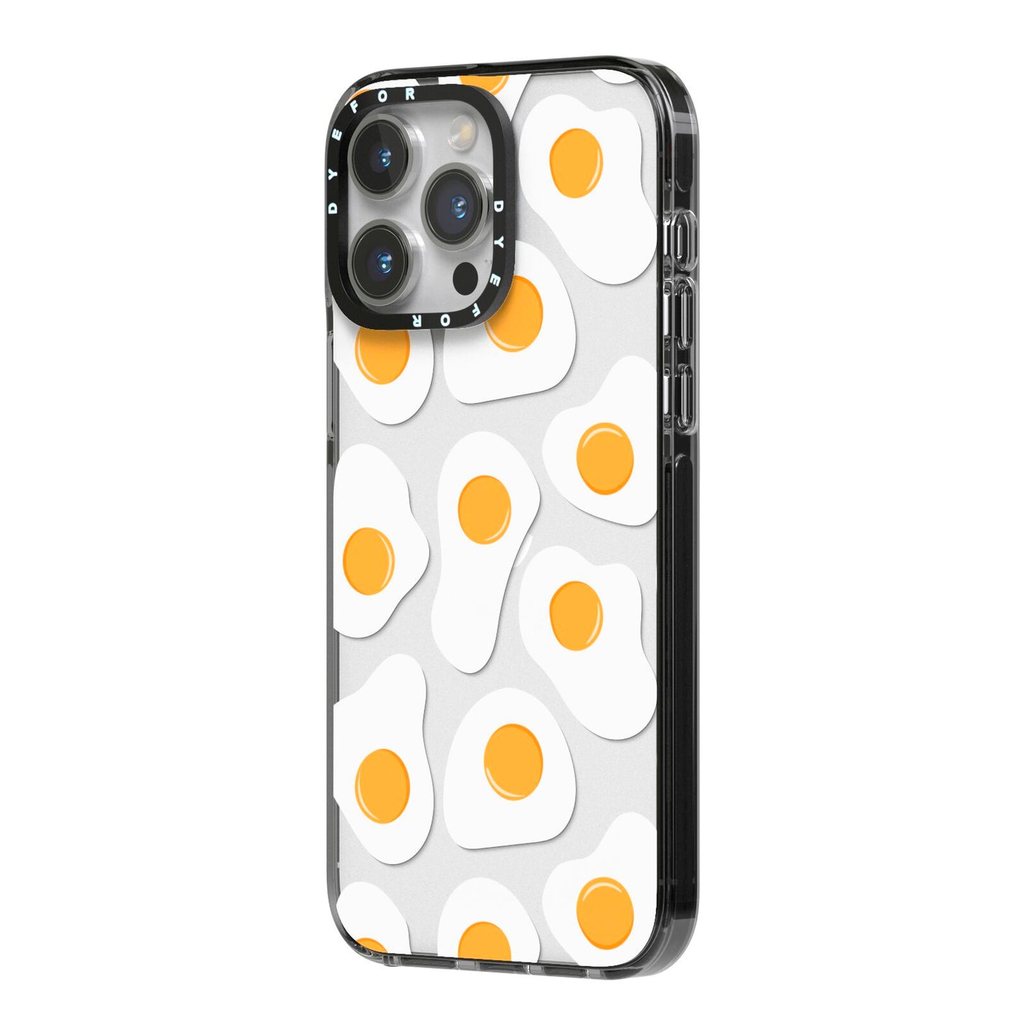 Fried Egg iPhone 14 Pro Max Black Impact Case Side Angle on Silver phone