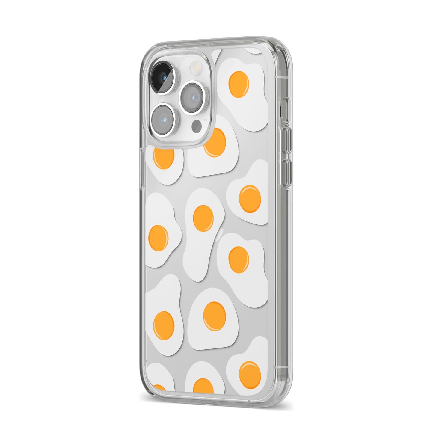 Fried Egg iPhone 14 Pro Max Clear Tough Case Silver Angled Image