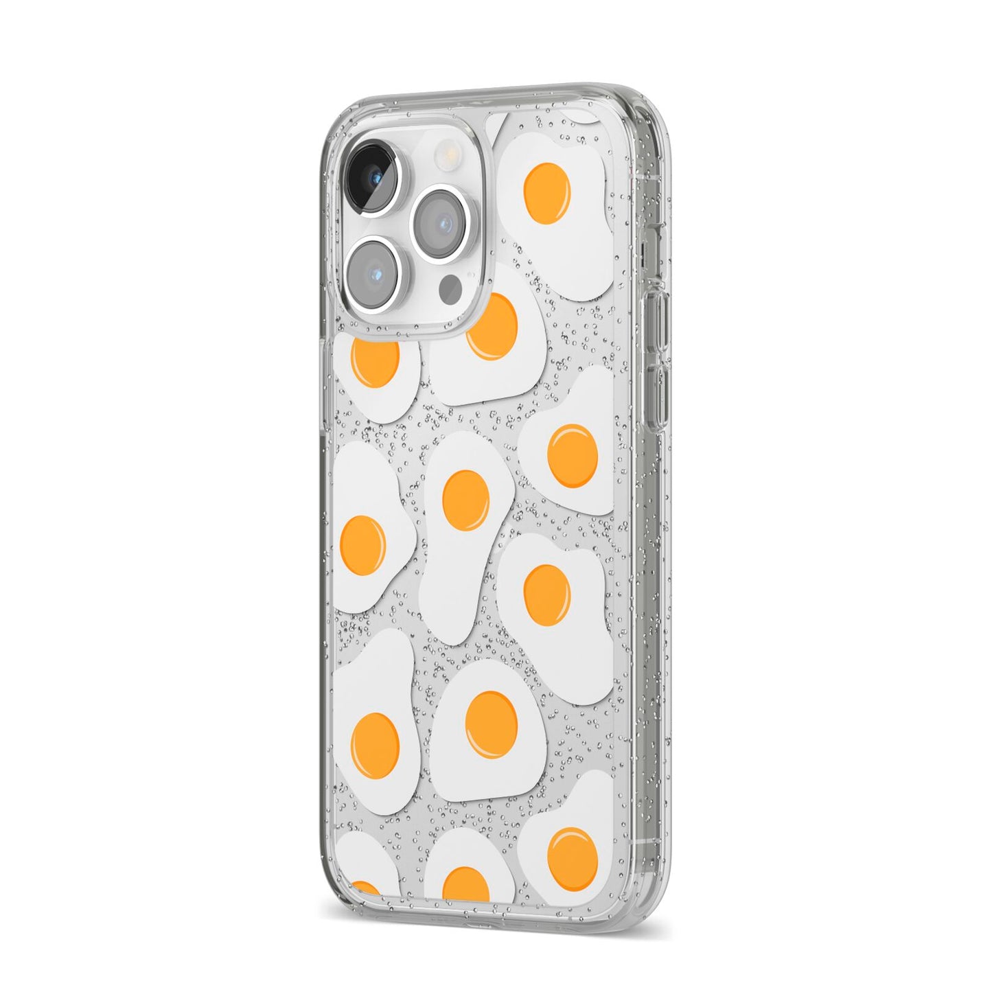 Fried Egg iPhone 14 Pro Max Glitter Tough Case Silver Angled Image