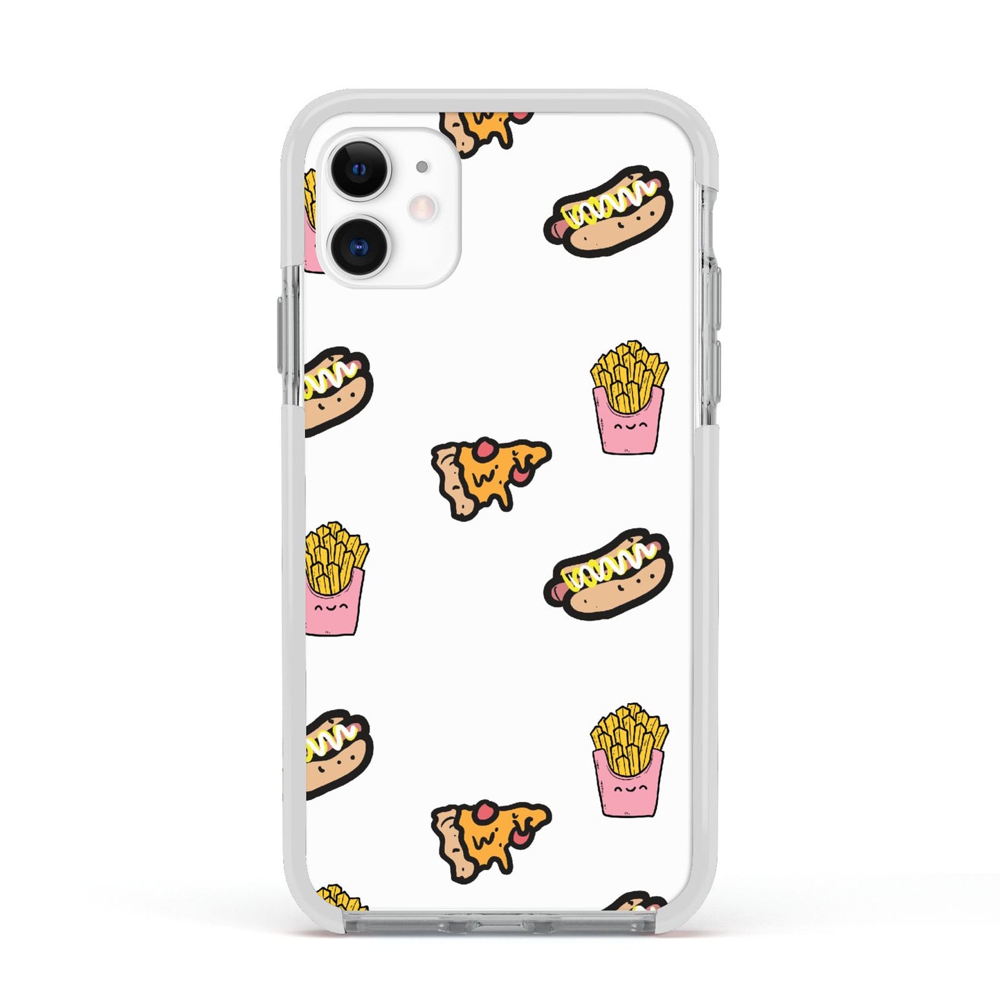 Fries Pizza Hot Dog Apple iPhone 11 in White with White Impact Case