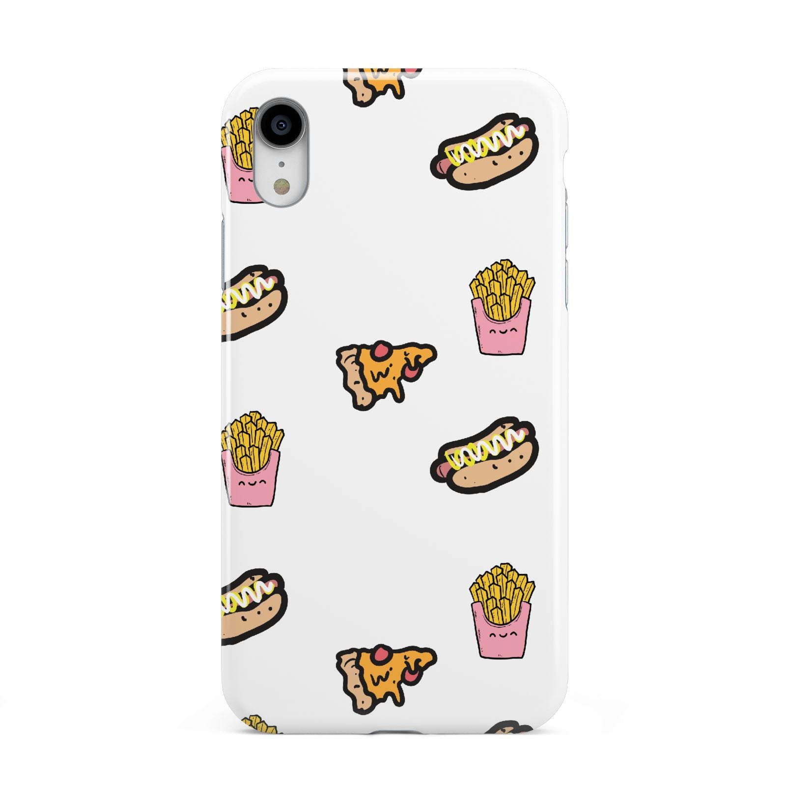 Fries Pizza Hot Dog Apple iPhone XR White 3D Tough Case