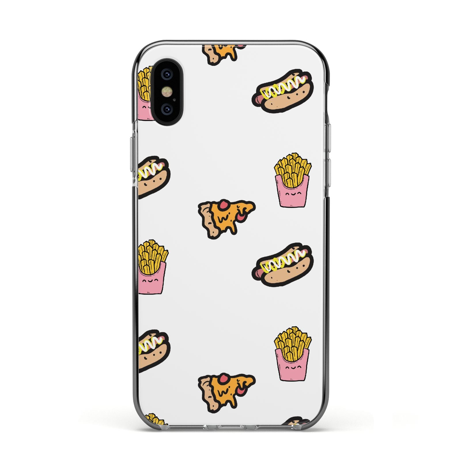 Fries Pizza Hot Dog Apple iPhone Xs Impact Case Black Edge on Black Phone