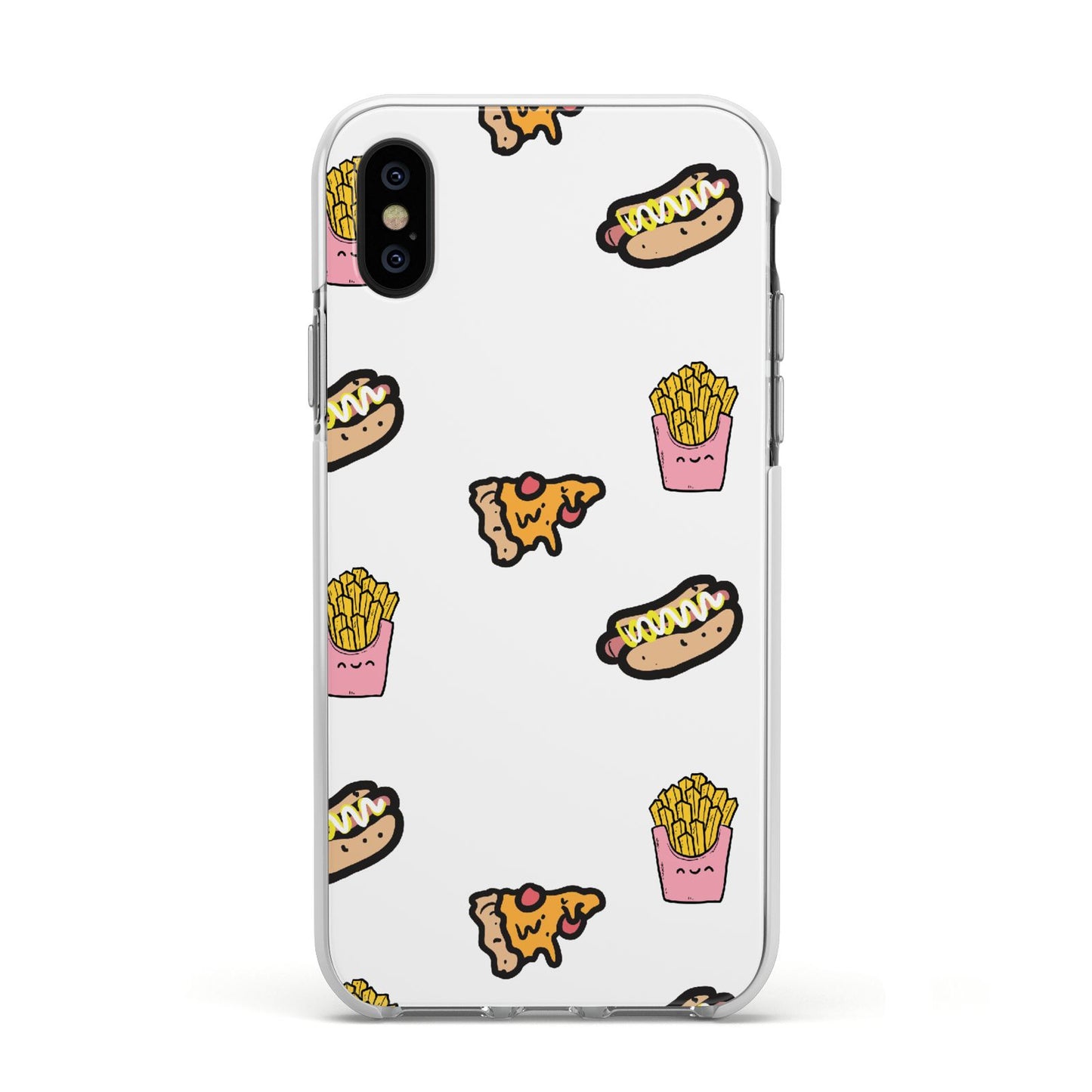 Fries Pizza Hot Dog Apple iPhone Xs Impact Case White Edge on Black Phone