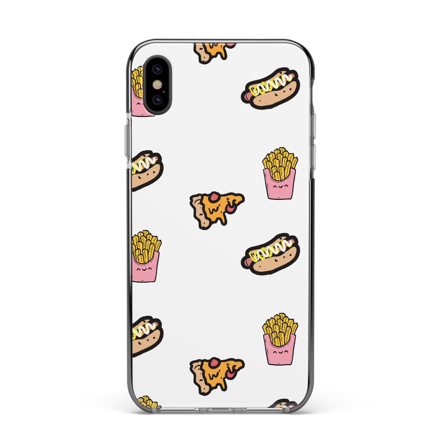 Fries Pizza Hot Dog Apple iPhone Xs Max Impact Case Black Edge on Black Phone