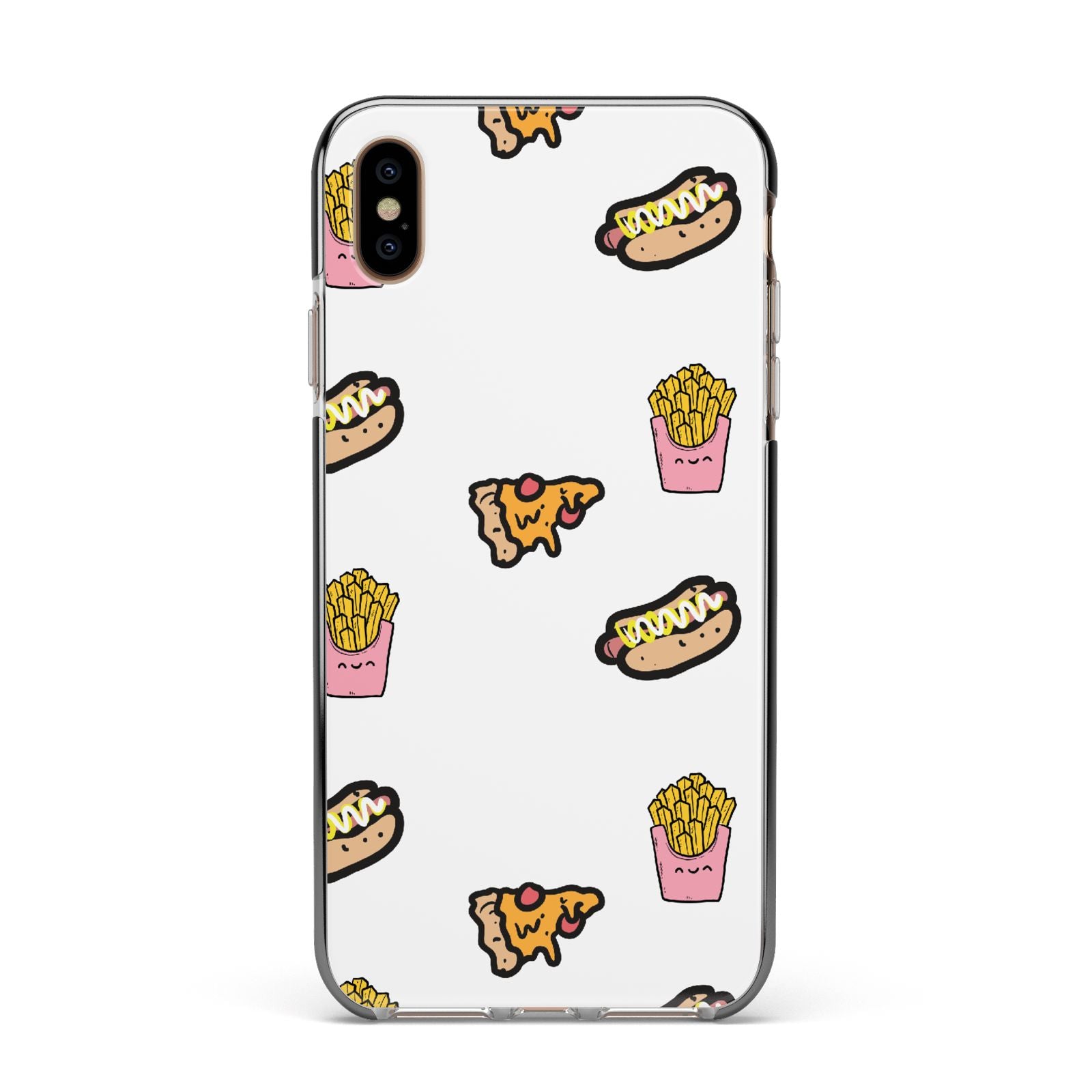 Fries Pizza Hot Dog Apple iPhone Xs Max Impact Case Black Edge on Gold Phone