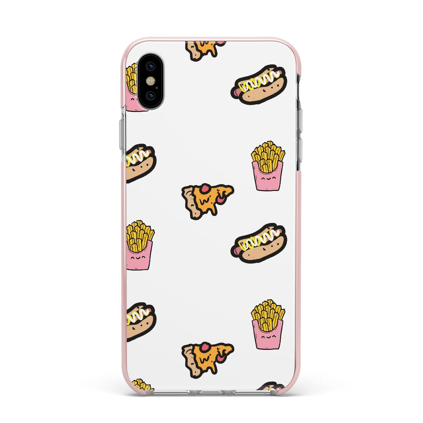 Fries Pizza Hot Dog Apple iPhone Xs Max Impact Case Pink Edge on Silver Phone