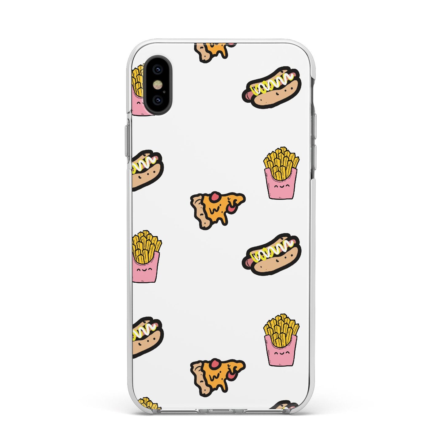 Fries Pizza Hot Dog Apple iPhone Xs Max Impact Case White Edge on Black Phone