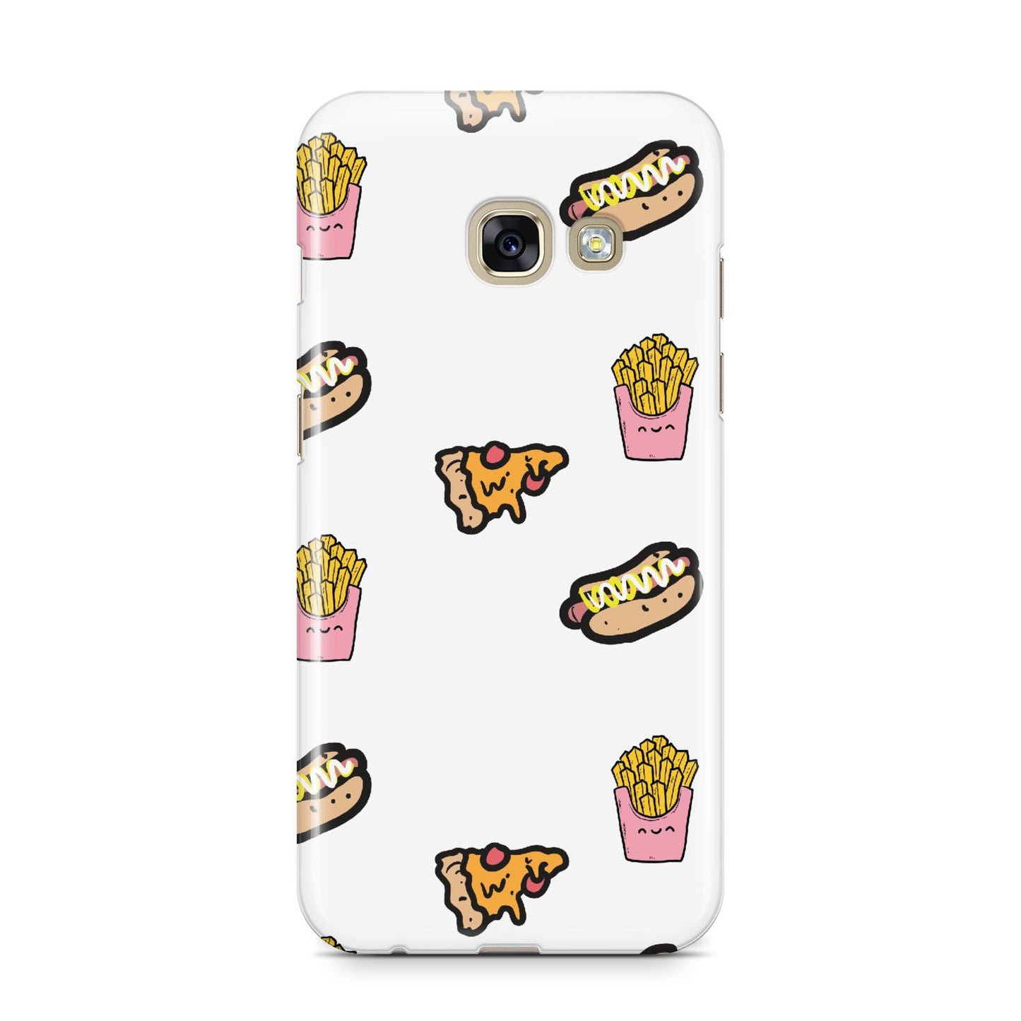 Fries Pizza Hot Dog Samsung Galaxy A3 2017 Case on gold phone