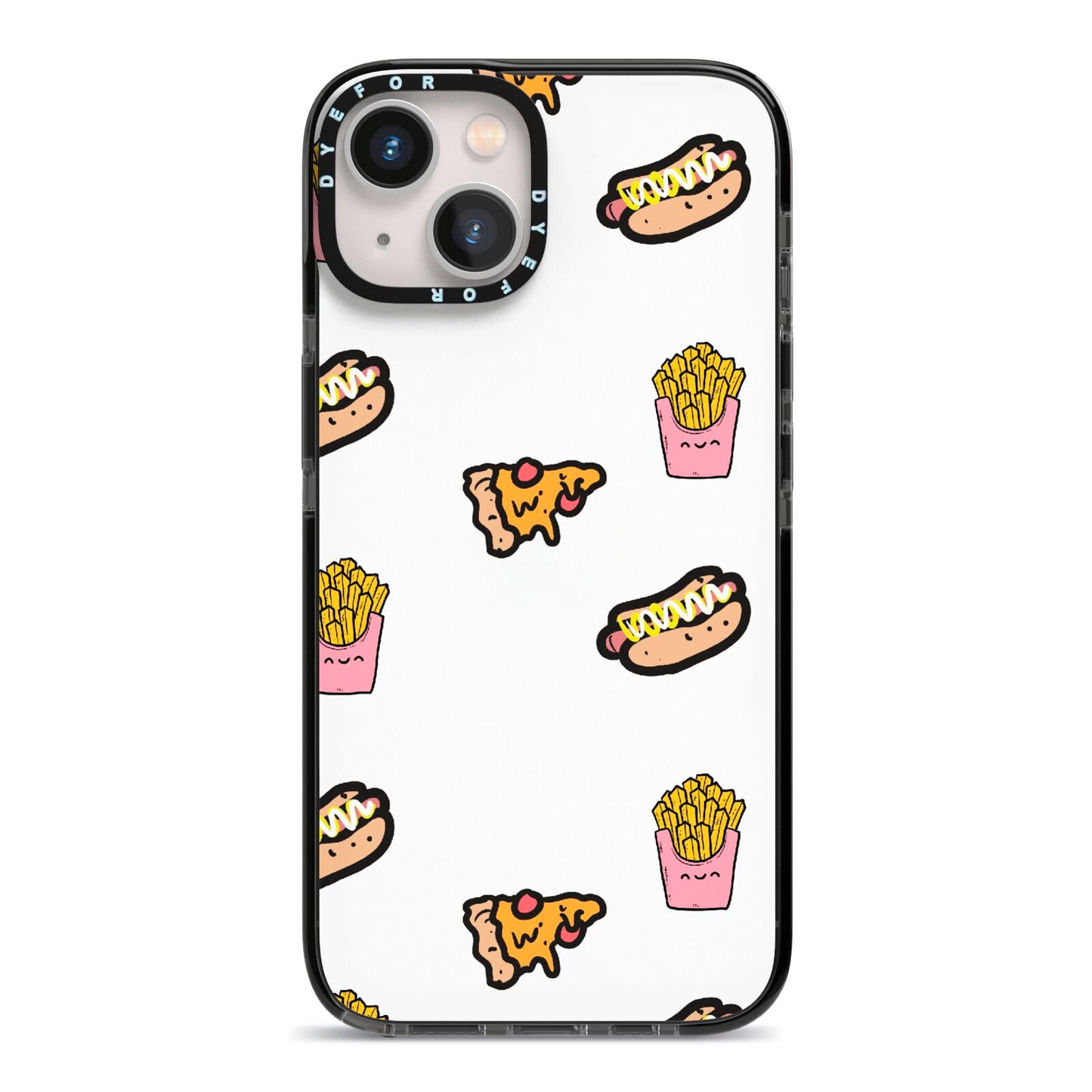 Fries Pizza Hot Dog iPhone 13 Black Impact Case on Silver phone