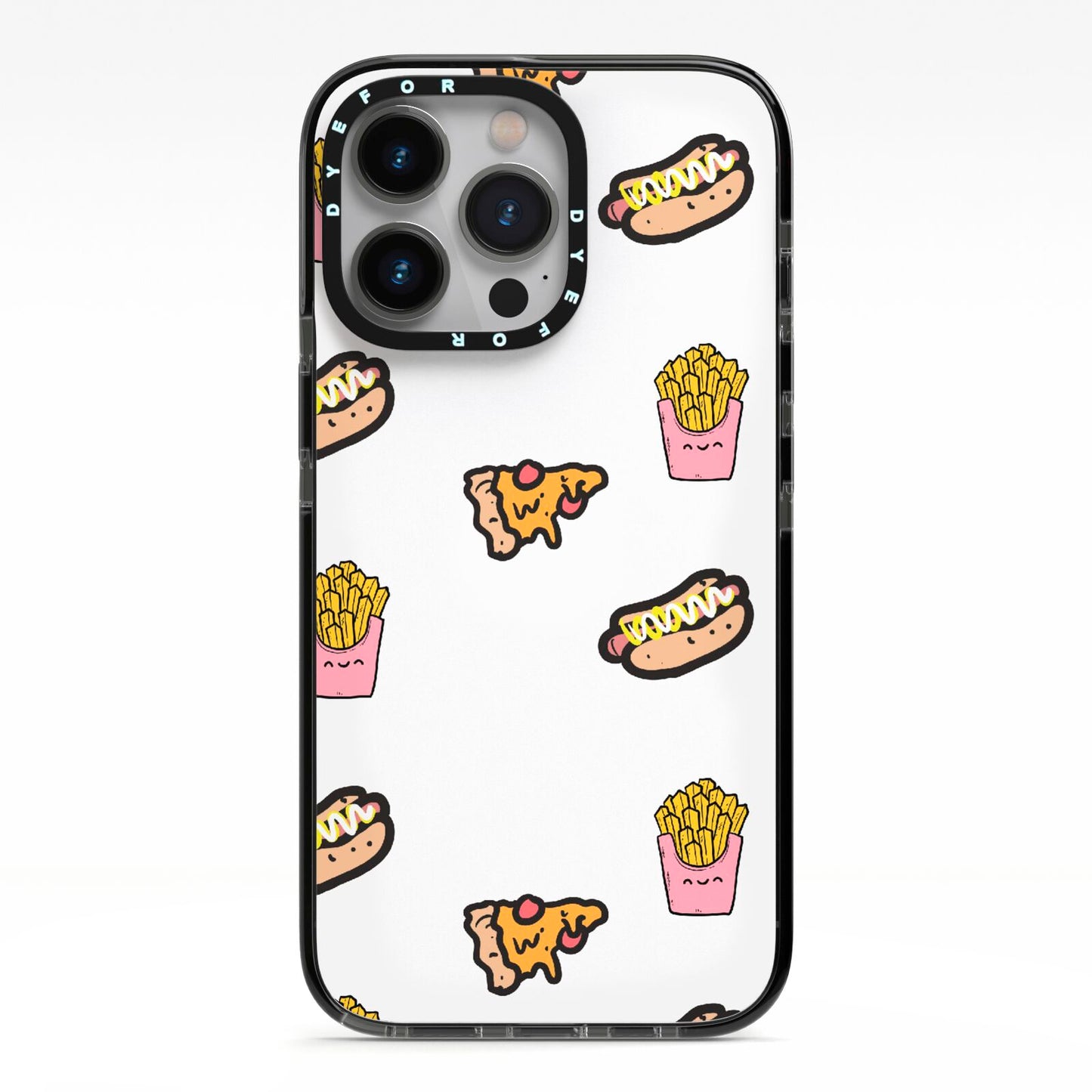 Fries Pizza Hot Dog iPhone 13 Pro Black Impact Case on Silver phone