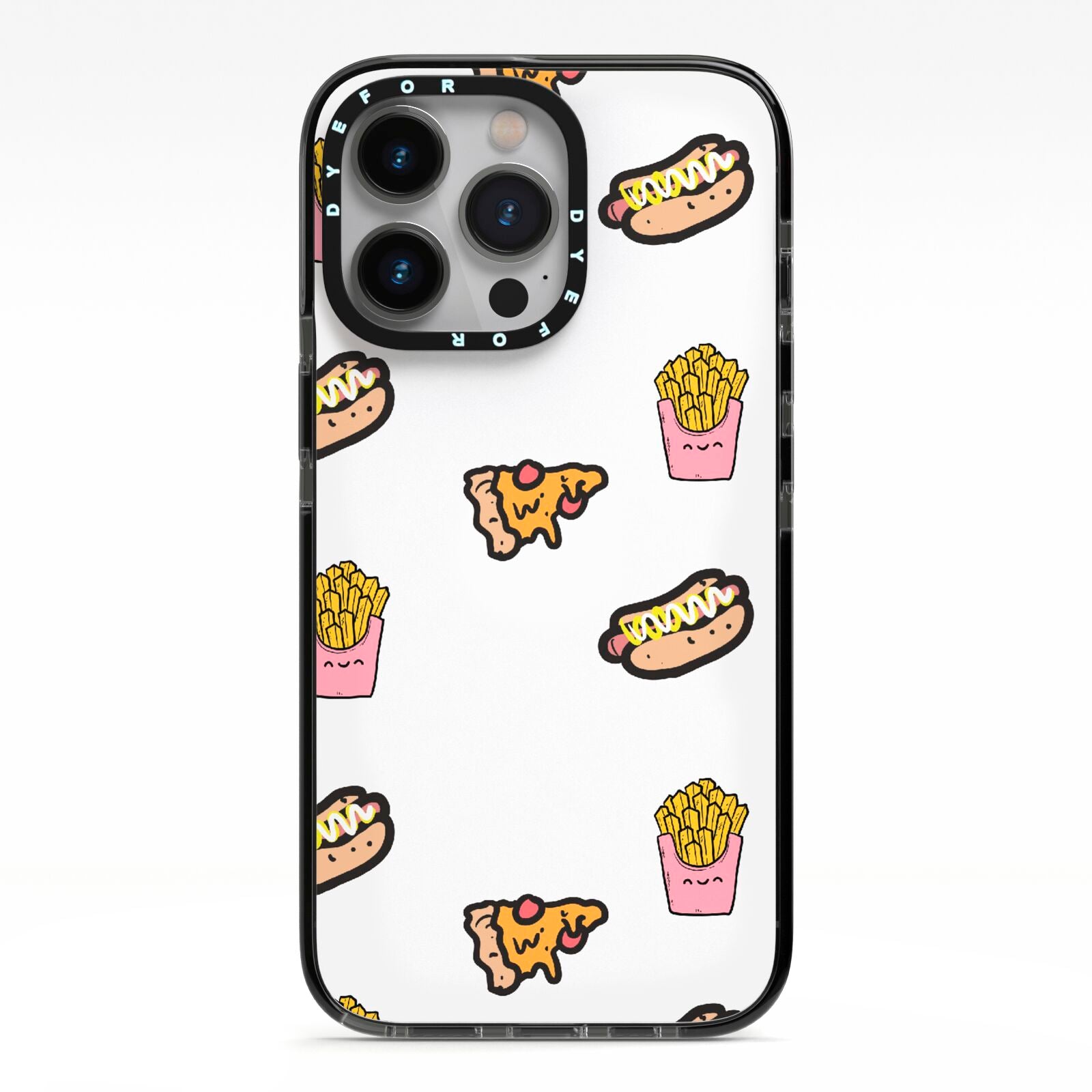 Fries Pizza Hot Dog iPhone 13 Pro Black Impact Case on Silver phone