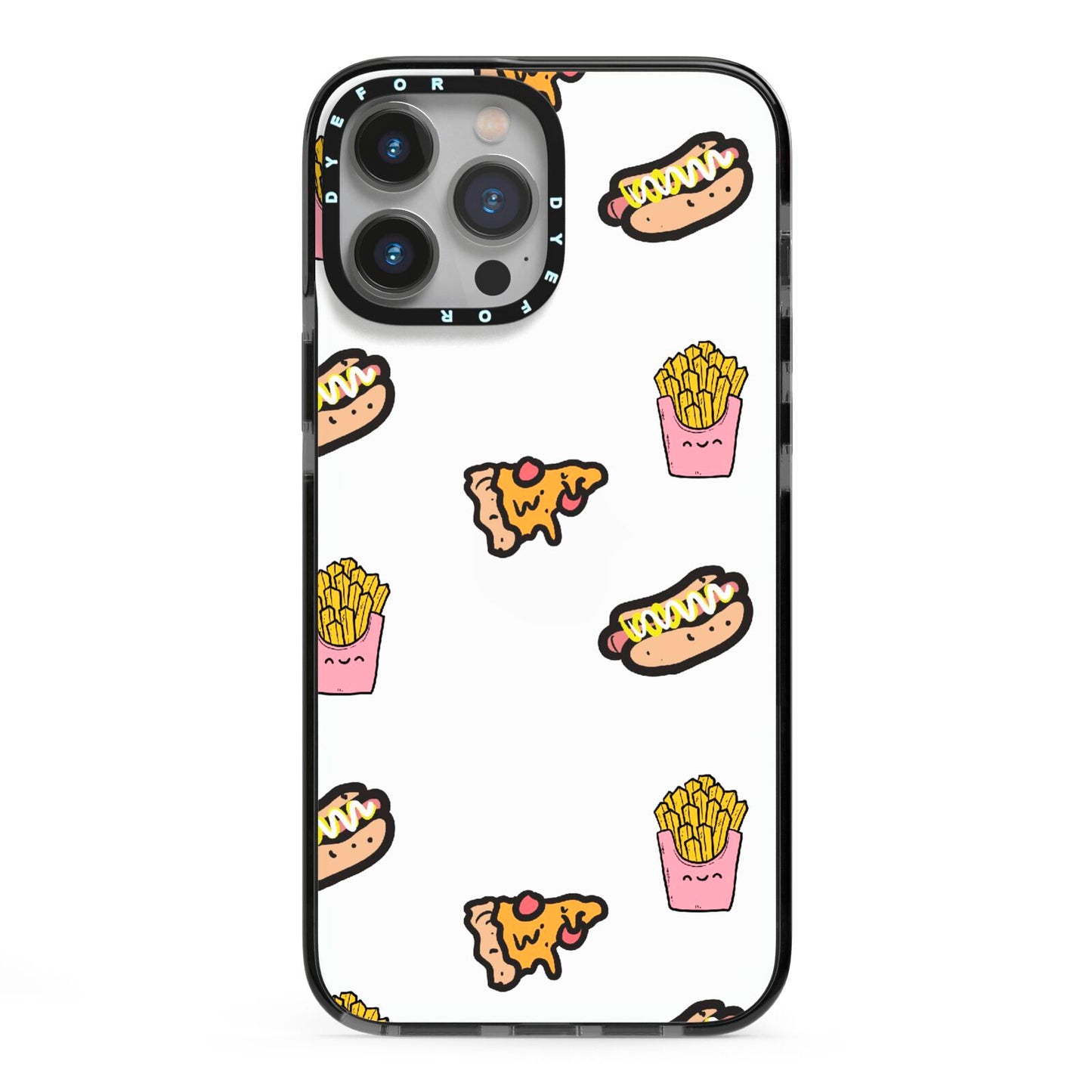 Fries Pizza Hot Dog iPhone 13 Pro Max Black Impact Case on Silver phone