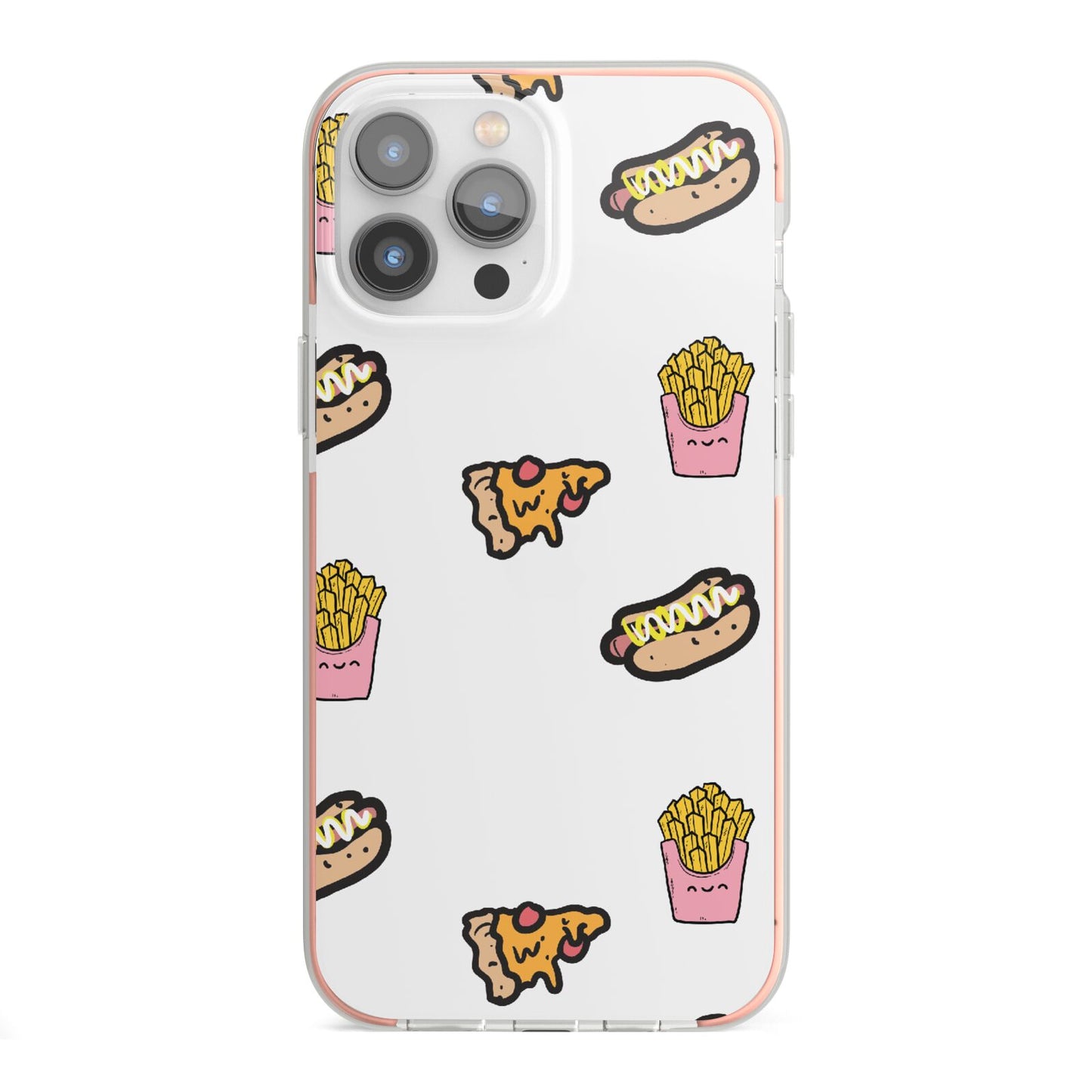 Fries Pizza Hot Dog iPhone 13 Pro Max TPU Impact Case with Pink Edges