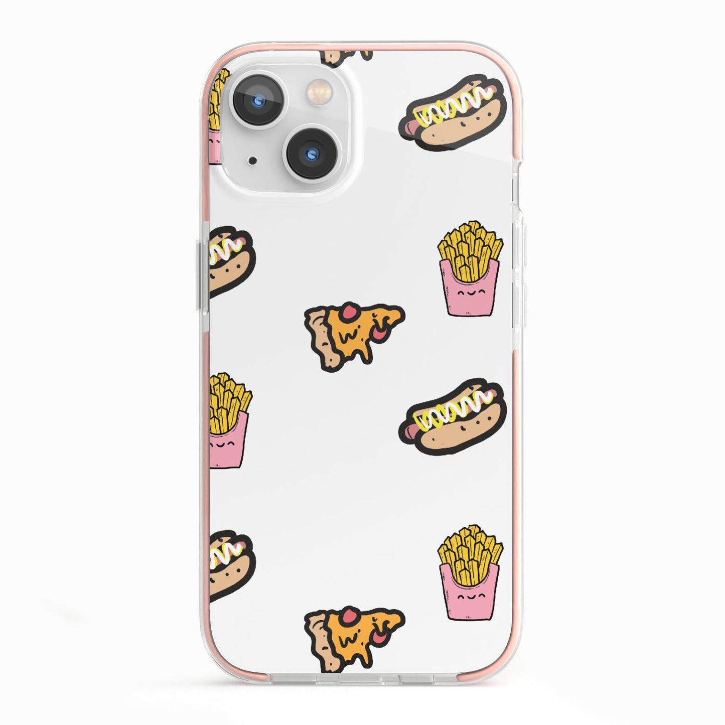 Fries Pizza Hot Dog iPhone 13 TPU Impact Case with Pink Edges