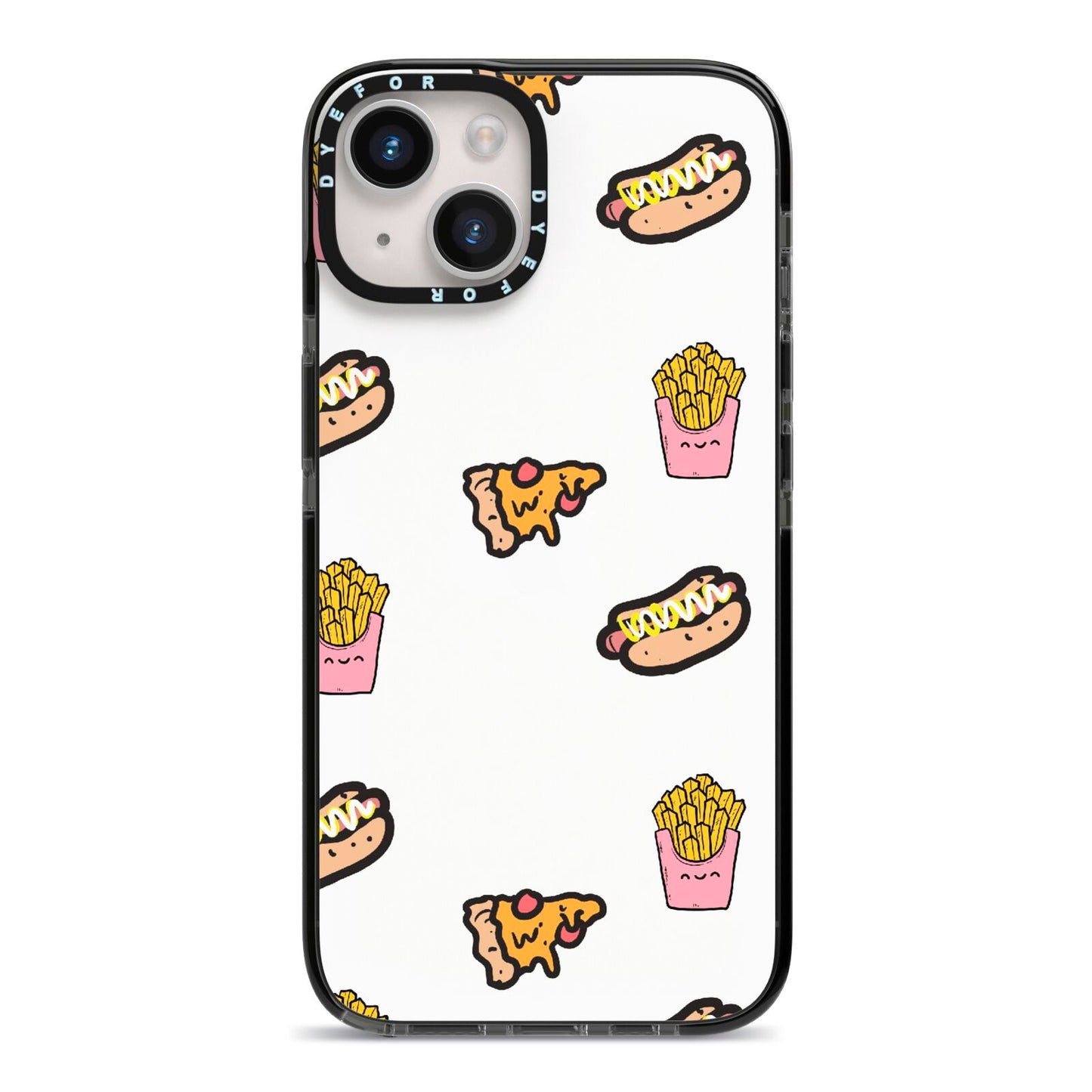 Fries Pizza Hot Dog iPhone 14 Black Impact Case on Silver phone