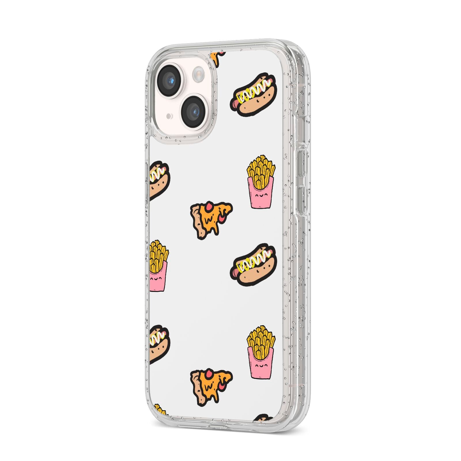 Fries Pizza Hot Dog iPhone 14 Glitter Tough Case Starlight Angled Image