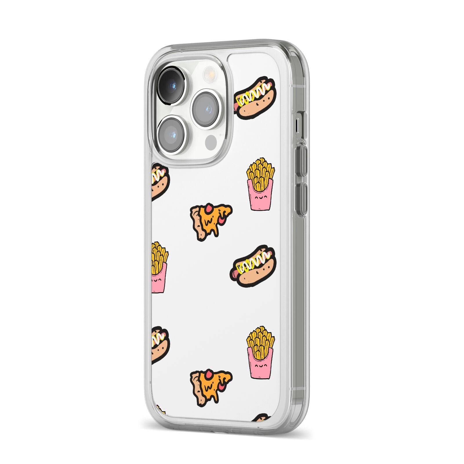 Fries Pizza Hot Dog iPhone 14 Pro Clear Tough Case Silver Angled Image