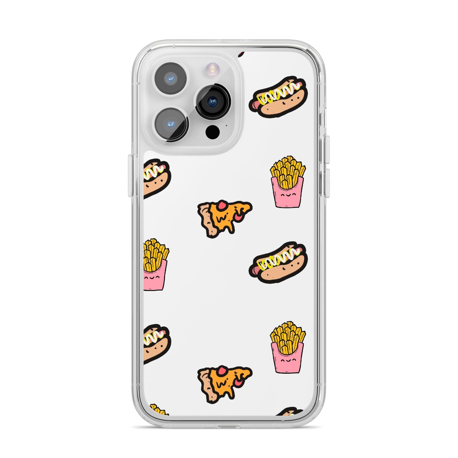 Fries Pizza Hot Dog iPhone 14 Pro Max Clear Tough Case Silver