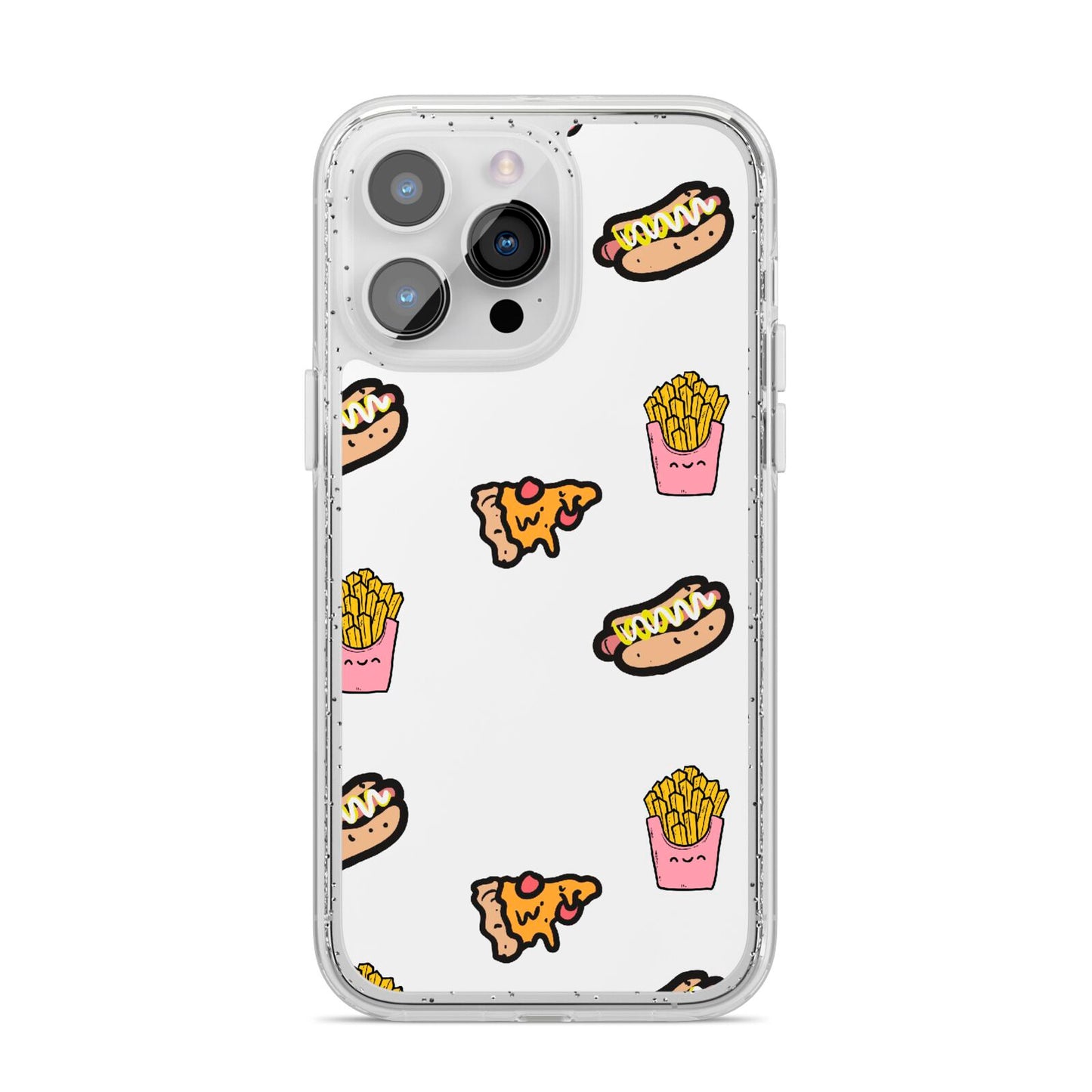 Fries Pizza Hot Dog iPhone 14 Pro Max Glitter Tough Case Silver